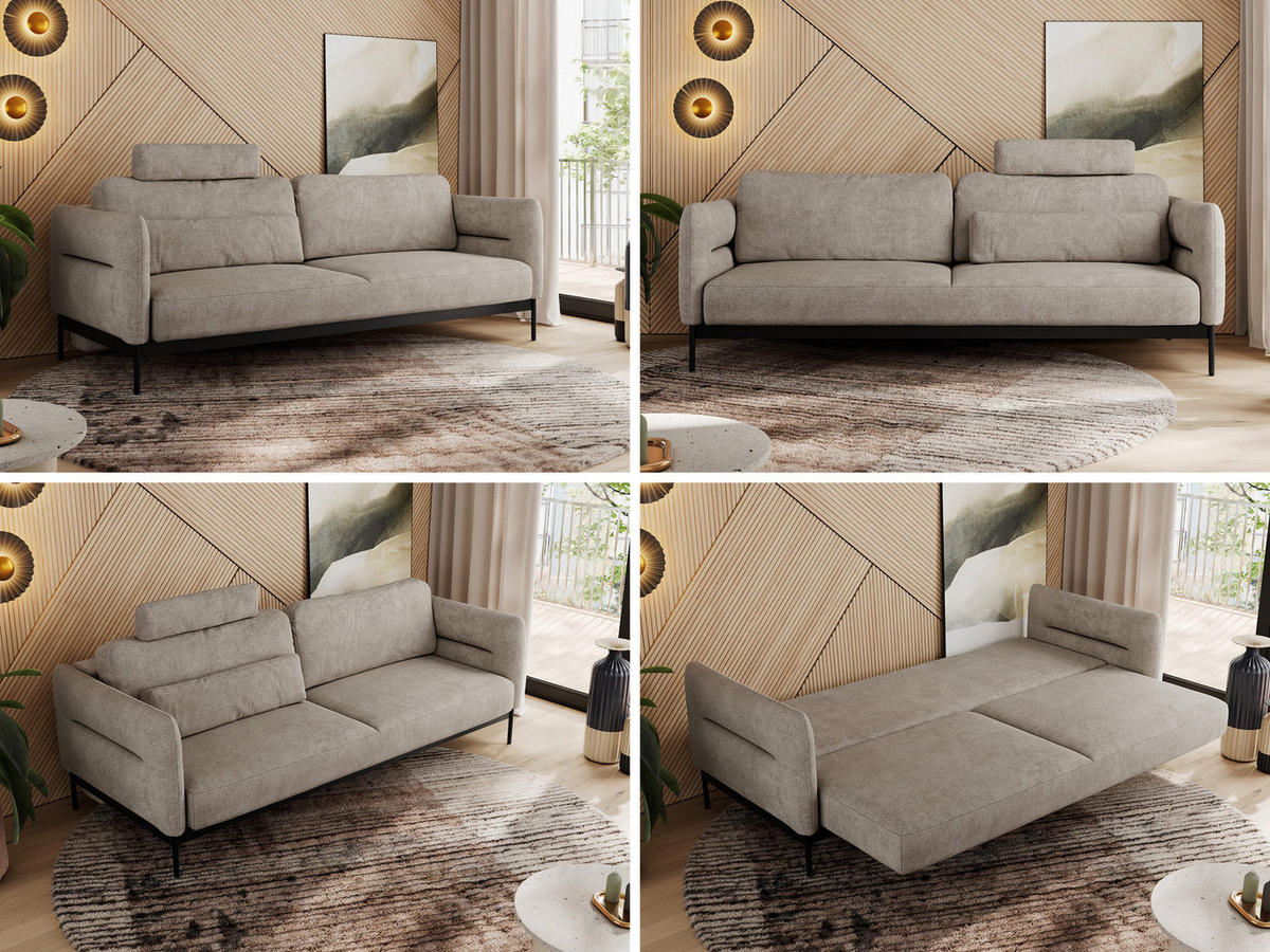 SOFA SALENTO Beige Struktur - Beige/Schwarz, Textil/Metall (221/82/101cm) - MKS