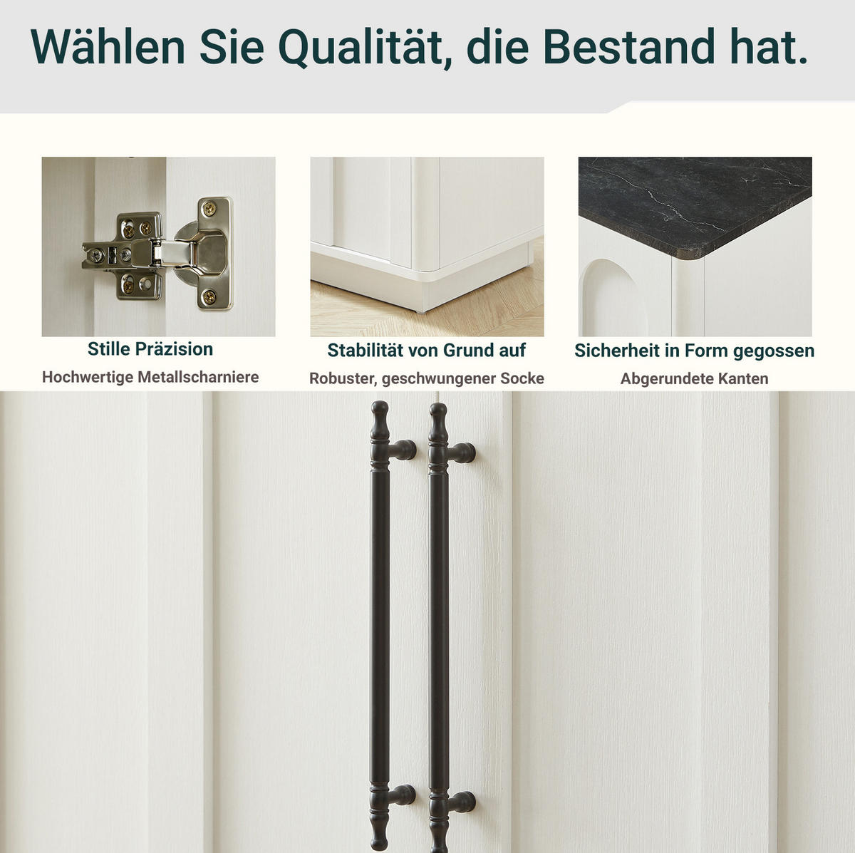 SIDEBOARD 160/40/80 cm weiß-schwarz aus MDF mit Soft-Close - Weiß, Holzwerkstoff (40/80/160cm) - OKWISH