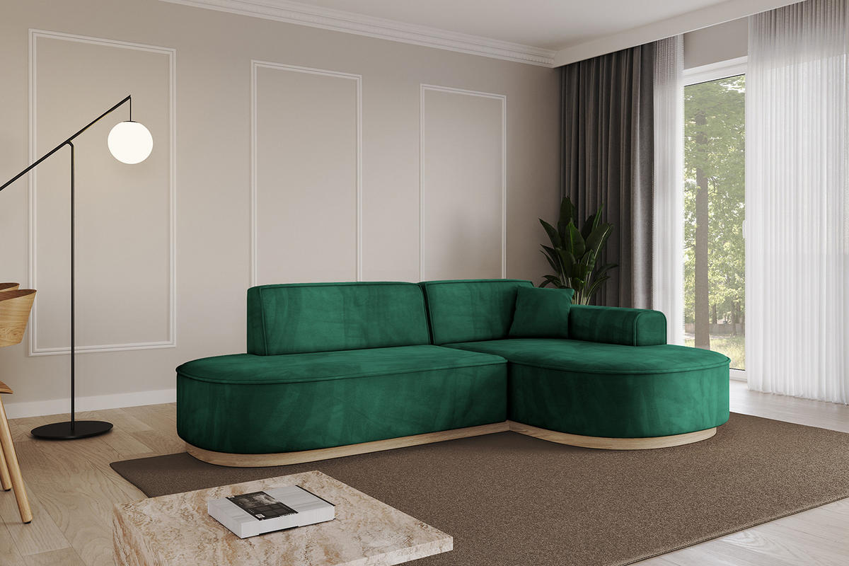 ECKSOFA Ottomane Rechts MARI-L1-v1 - 243x171x83 cm Grün Velours - Grün, Holzwerkstoff/Textil (171/243cm) - ALTDECOR
