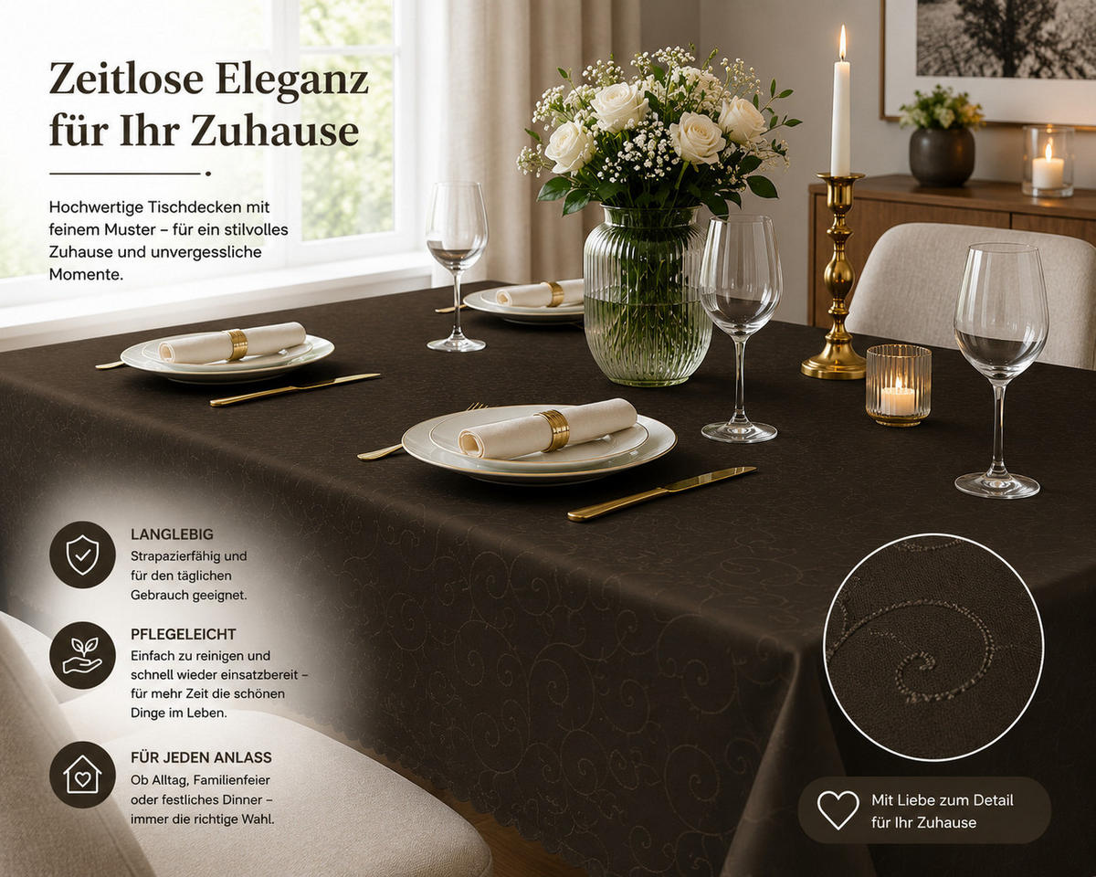 TISCHDECKE 130/300 cm Ornamente Dunkelbraun - Dunkelbraun, Textil (130/300cm) - TiborTex