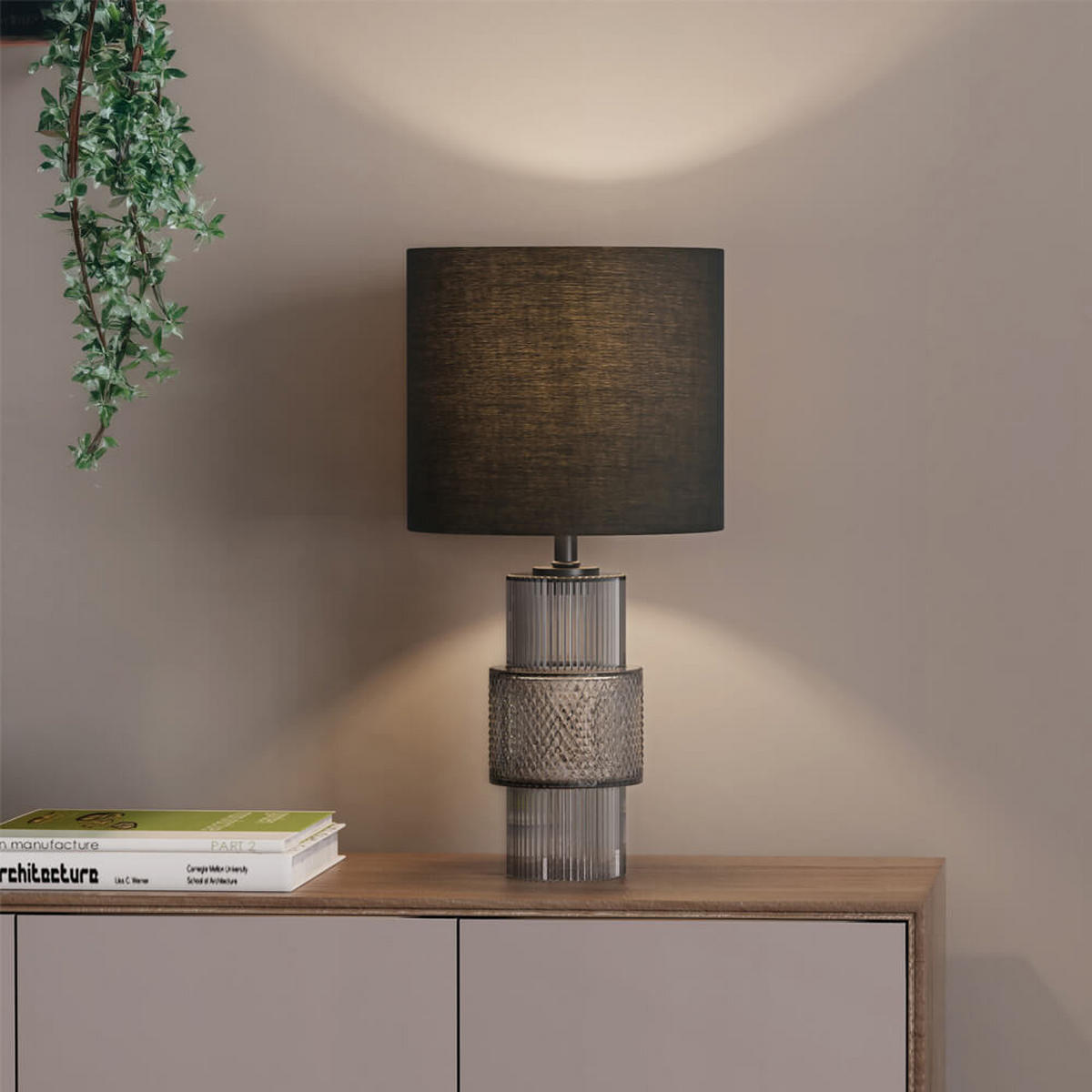 TISCHLAMPE YUKI - Rauchgrau, Große Tischlampe - Grau, Glas (26/26/51.6cm) - Home Deluxe