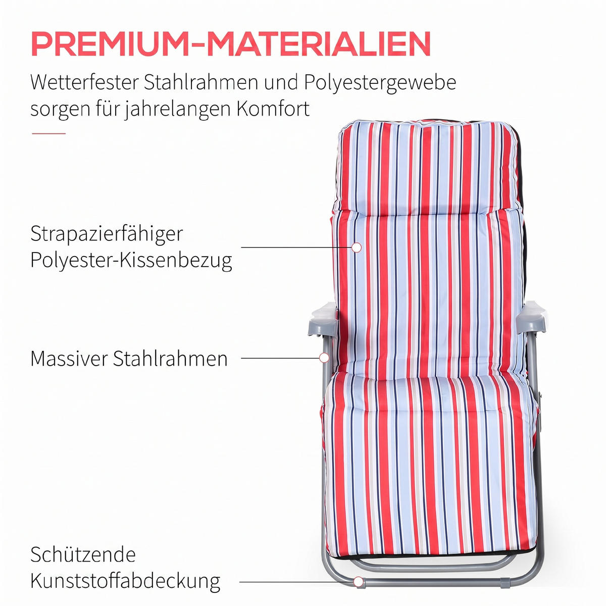 KLAPPBAR SONNENLIEGE, 60 x 75 x 65-102 cm, Stahl, Polyester, Rot - Rot, Kunststoff (75/102/60cm) - Outsunny