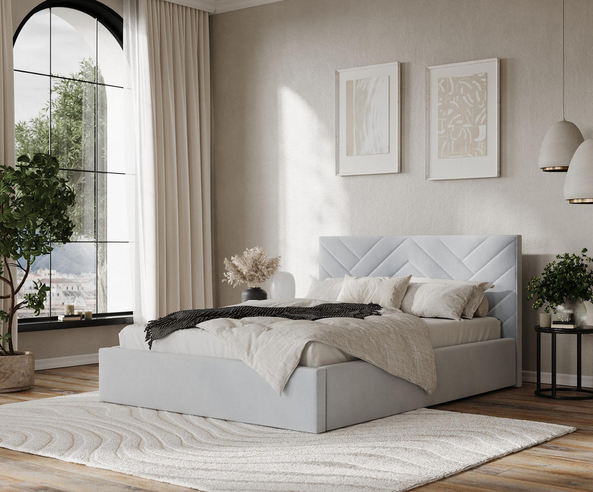 POLSTERBETT Arco 140/200 cm Hellgrau im Paros Stoff - Hellgrau/Schwarz, Holz/Holzwerkstoff (140/200cm) - AltaBeds