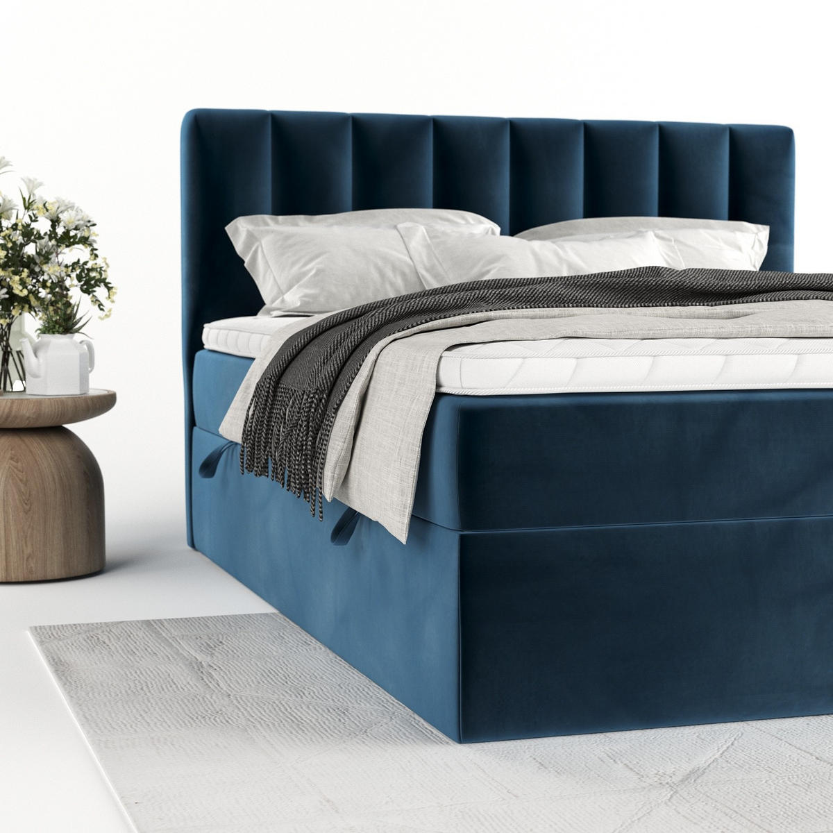 BOXBETT Bari 160/200 cm Dunkelblau im Kronos Stoff - Dunkelblau, Holz/Holzwerkstoff (160/200cm) - AltaBeds