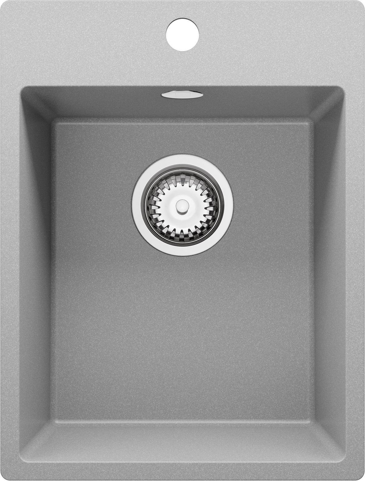 SPÜLBECKEN Riga, 2-er set Grau 38/50 cm 1 Becken + Ablauf-Set ab 40er Unterschrank - Chromfarben/Grau, Kunststoff (38/20/50cm) - Primagran