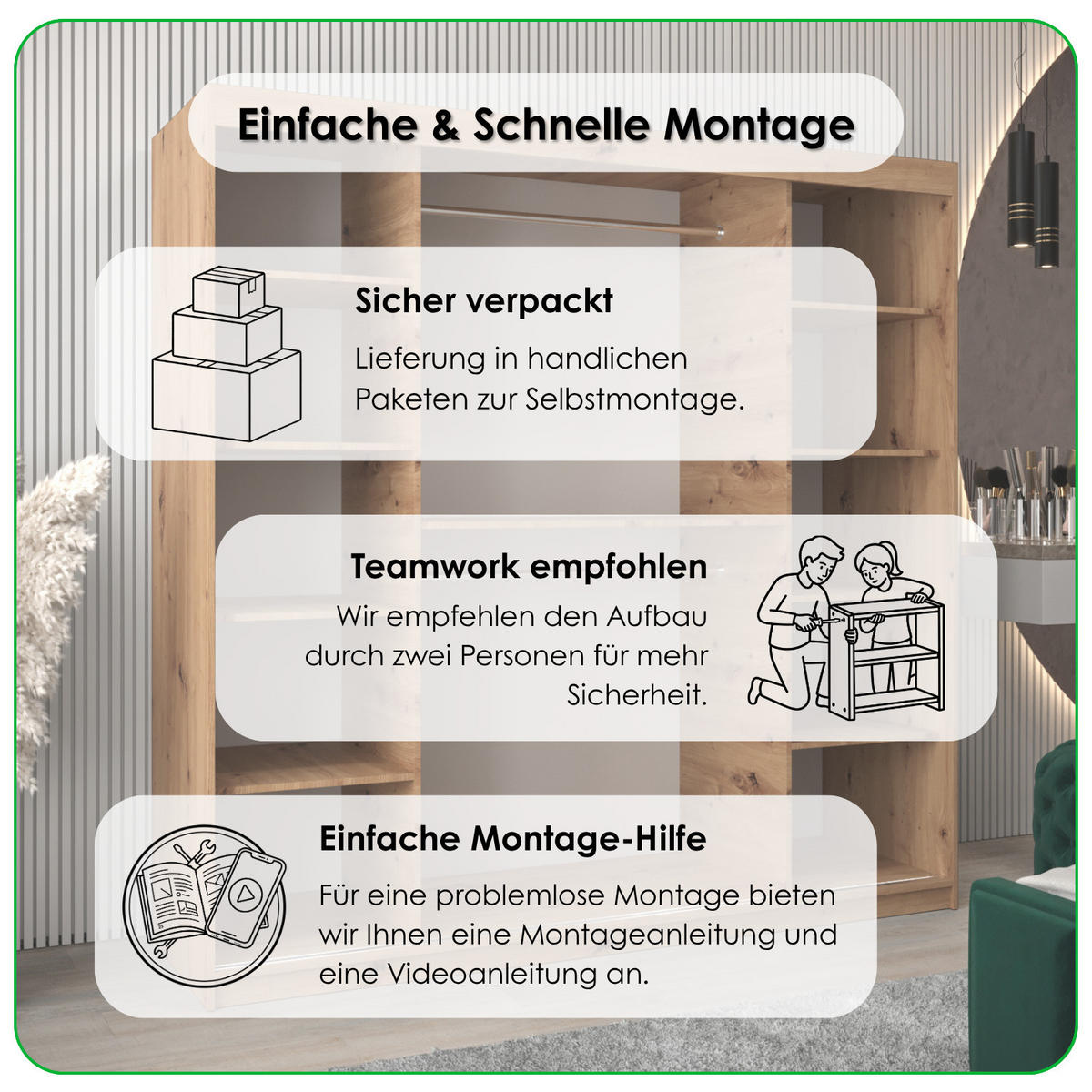 SCHIEBETÜRENSCHRANK TOKYO 200/200/62 2-türig - Silberfarben/Schwarz, Holz/Kunststoff (200/200/62cm) - MÖBEL KRYSPOL