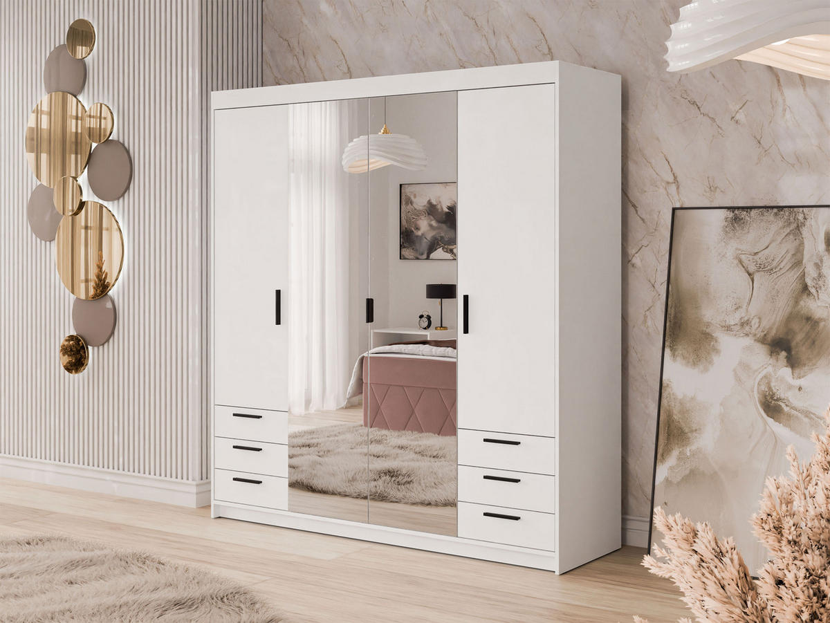KLEIDERSCHRANK Elena 4D6S - Schwarz/Weiß, Holzwerkstoff/Kunststoff (177/191/53cm) - MIRJAN24