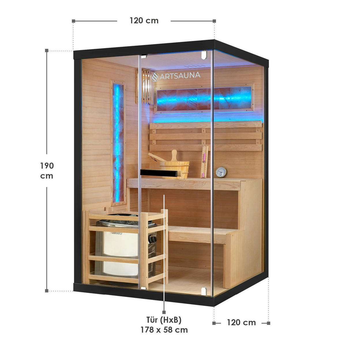 SAUNA Vantaa 120 x 120 cm mit 3,5 kW Saunaofen - Naturfarben, Holz (120/190/120cm) - Artsauna