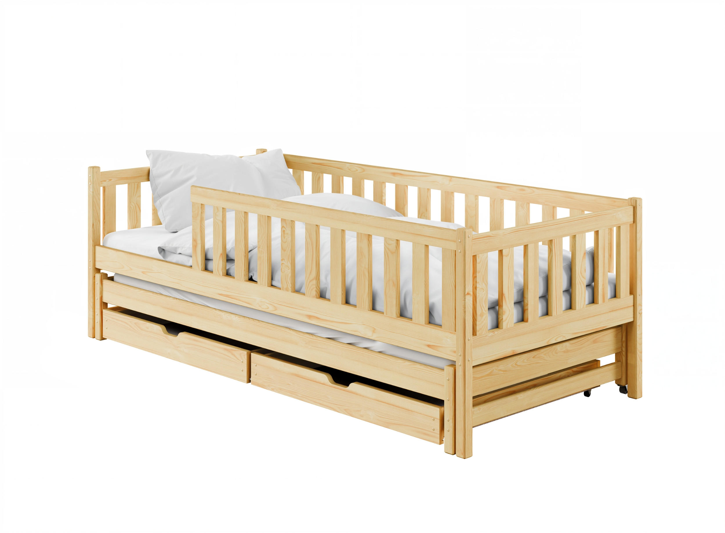 DETSKÁ POSTEĽ s výsuvným lôžkom a dvoma zásuvkami 80x160 v prírodnej farbe - prírodná farba, drevo - Kids Collective
