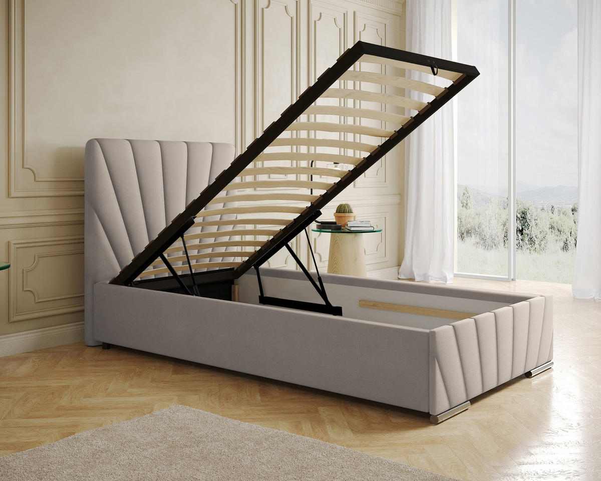 POLSTERBETT Ray 100 x 200 cm mit Bettkasten und Lattenrost ohne Matratze - beige - Beige, Holz (100/200cm) - Homesy