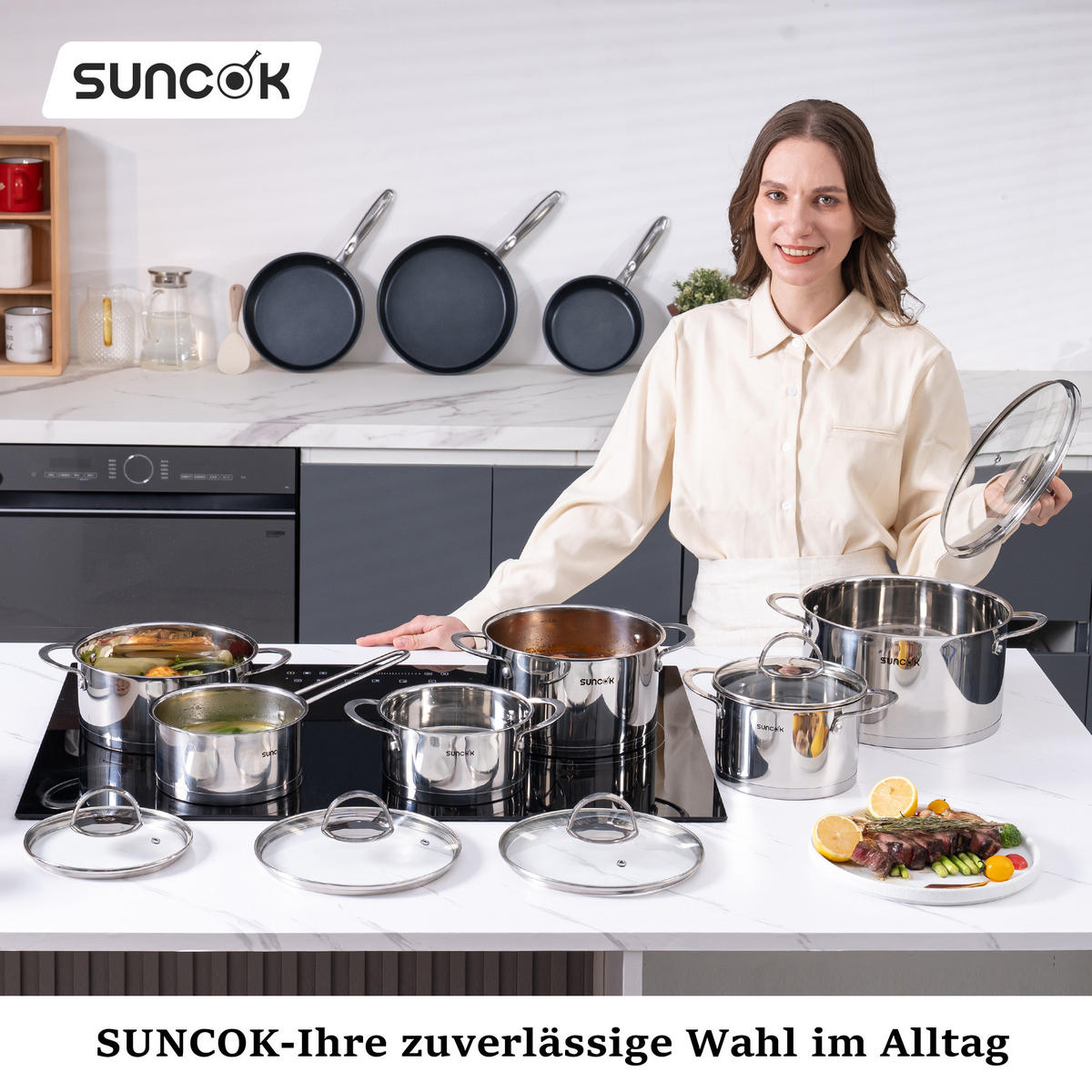 KOCHTOPFSET TG1 6-teilig - Silberfarben, Metall - SUNCOK