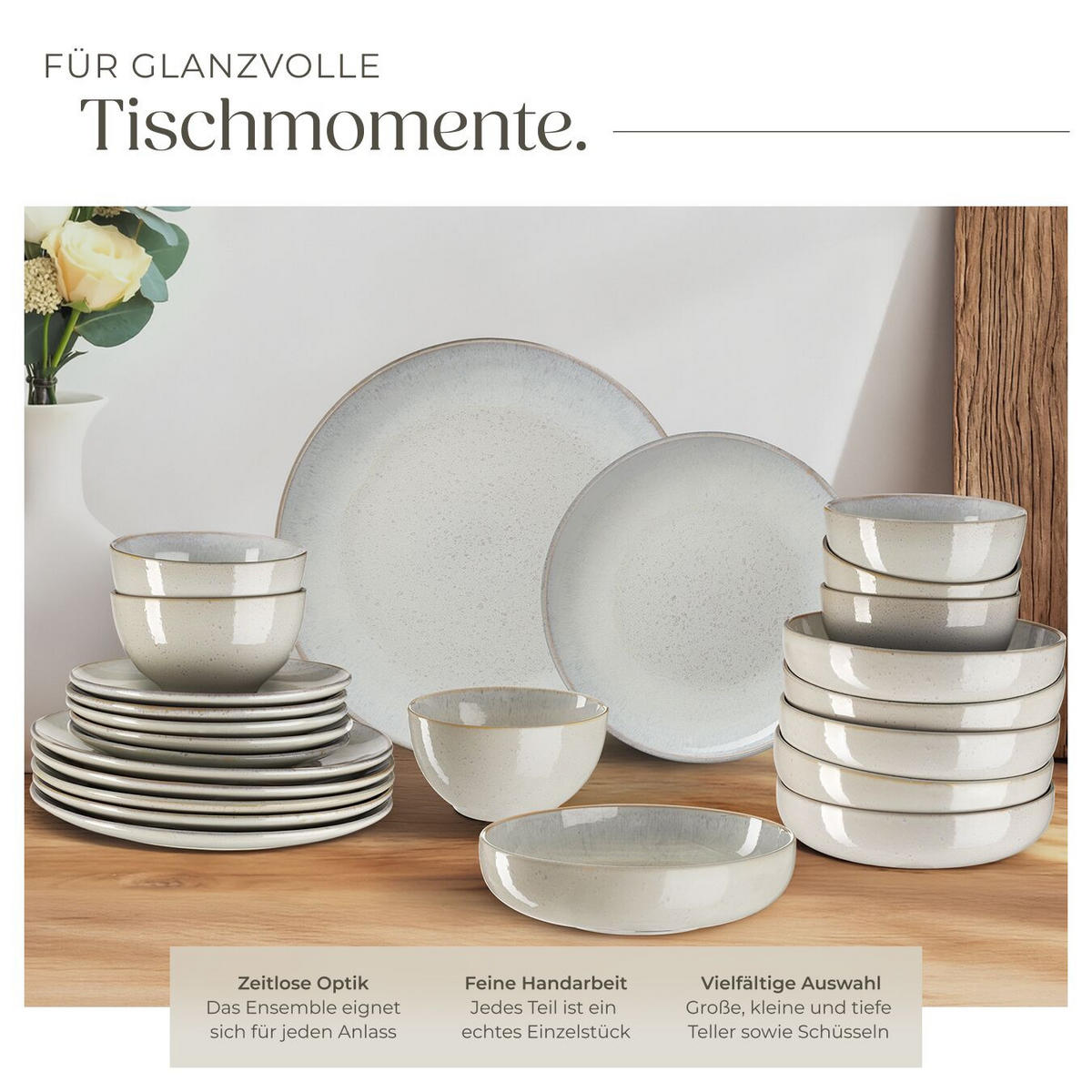 TAFELSERVICE Mare, ineinander stapelbar, grau - Grau, Keramik (26.5/2.5/26.5cm) - tectake