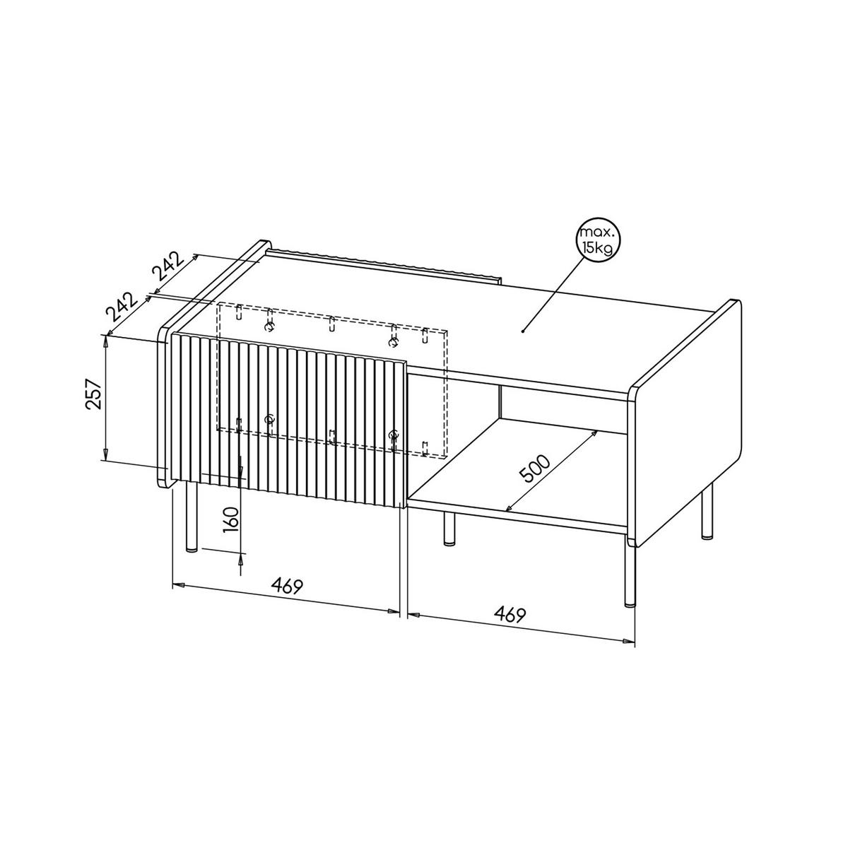 COUCHTISCH Prestigo Schwarz, Warmia Walnuss, Zweitürige Couchtisch - Walnussfarben/Schwarz, Holzwerkstoff (58/98/47cm) - Bettso