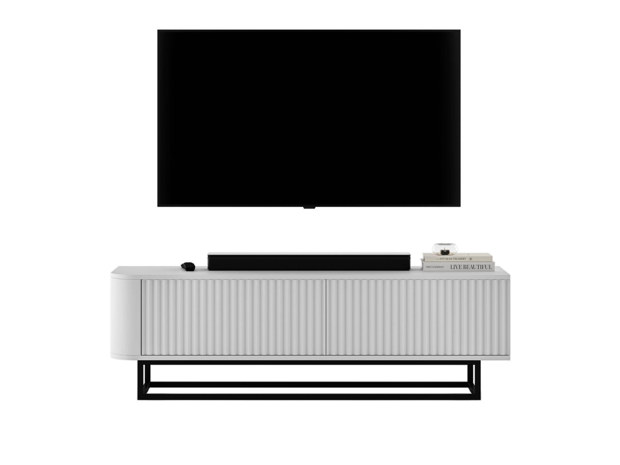 Meble Lindner TV STOLEK Aurora bílý matný 140 cm s kovovým rámem