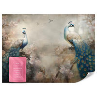 FOTOTAPETE Abstrakte Pfauen Blumen Beton Vintage 250x175 - Blau/Beige, Papier (250/175cm) - Muralo