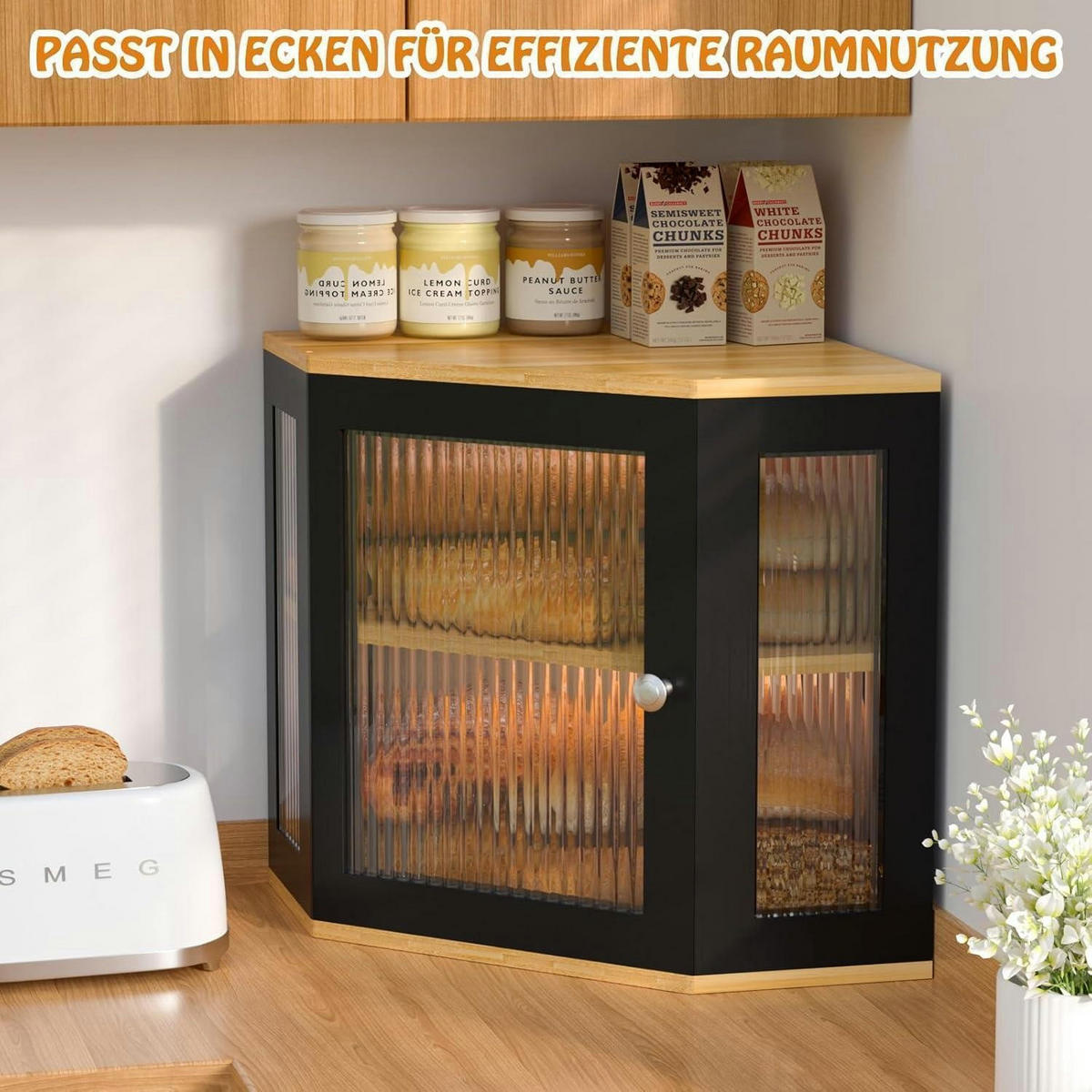 BROTKASTEN Ecke Bambus Schwarz 32 x 32 x 35 cm - Multicolor, Naturmaterialien (17.5/31/40cm)