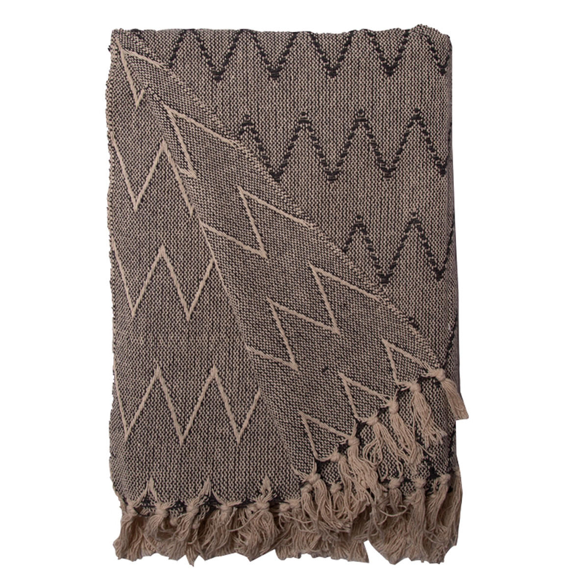 DECKE Zickzack 130x180 cm, 100% Baumwolle, Weiß/Anthrazit - Anthrazit, Textil (130/180cm) - Au Maison