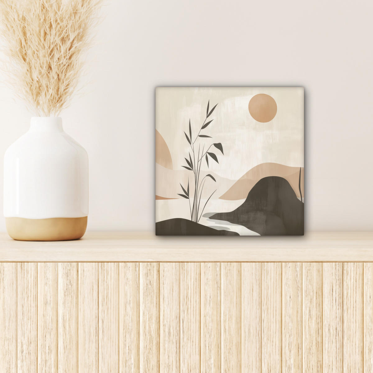 LEINWANDBILD Japandi - Landschaft - Beige 20x20 cm - Cognac, Textil (20/20cm) - MuchoWow