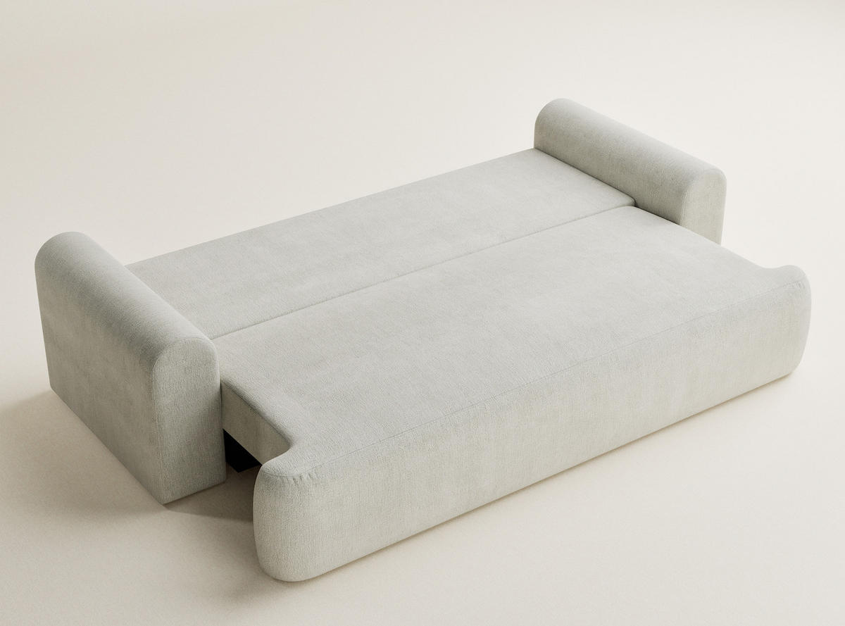 SOFA MIT SCHLAFFUNKTION Toluca Creme Chenille-Stoff - Creme/Schwarz, Holz/Holzwerkstoff (247/69/90cm) - Maison de Reve