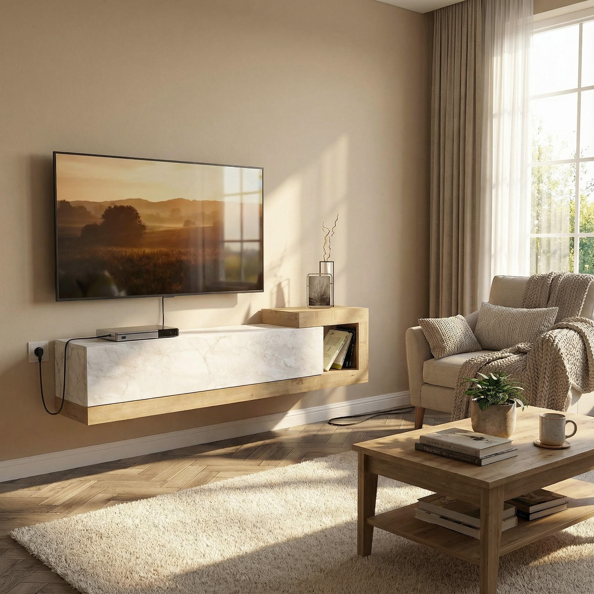 Thumbnail - moebel17 Moebel17, Weiß, Braun, Holzwerkstoff, Rechteckig, 150x37x30 cm, Wohnzimmer, TV Möbel, TV-Racks