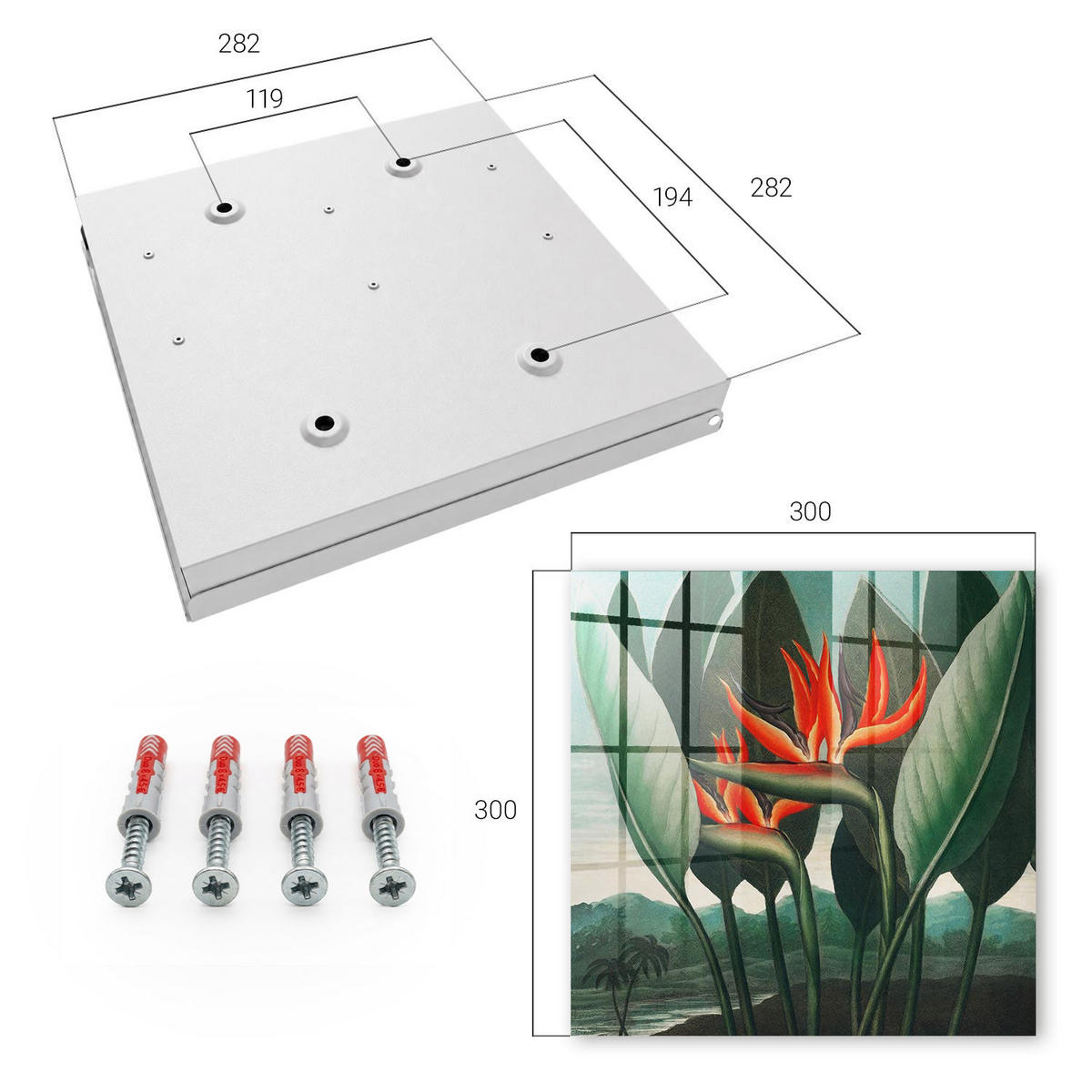 SCHLÜSSELBOX Weiß 30x30 cm – Türöffnung nach rechts - Die Exotik der Natur - Grün, Metall (30/30/5cm) - TULUP