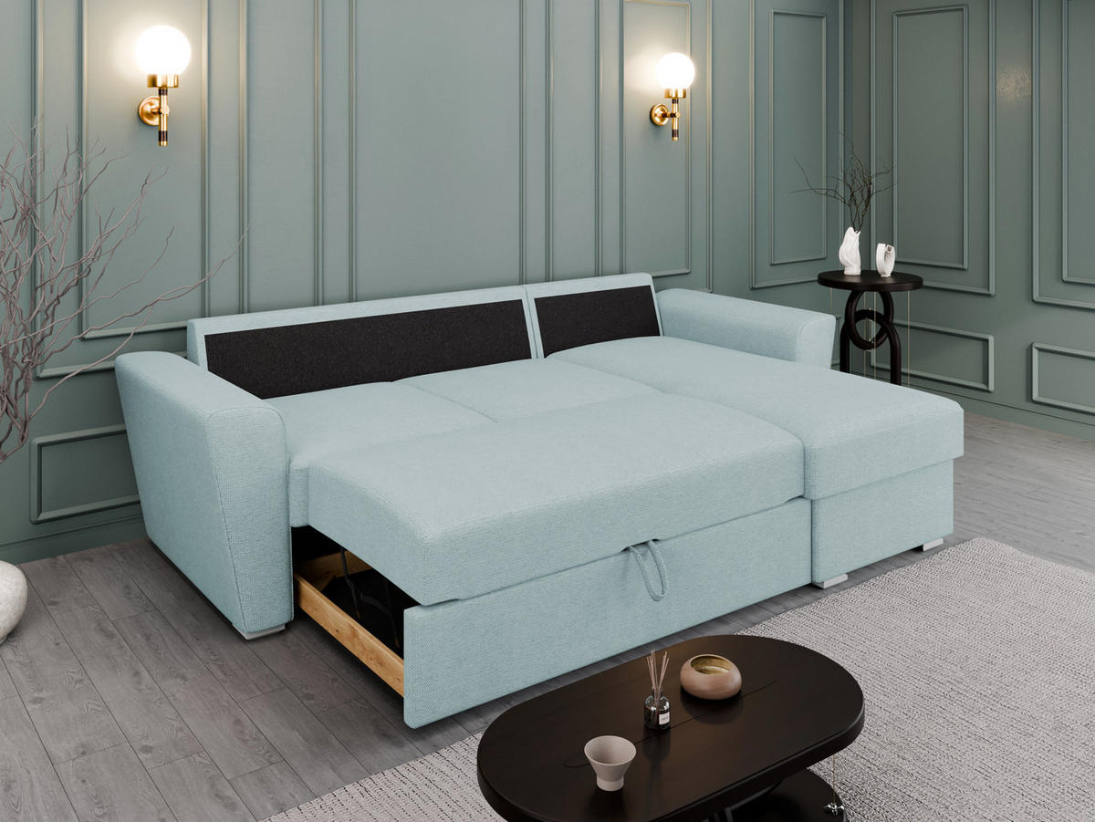 ECKSOFA Bellano Ecksofa L-Form - links oder rechts montierbar, blau - Blau, Holz (243/156cm) - Panda Möbel