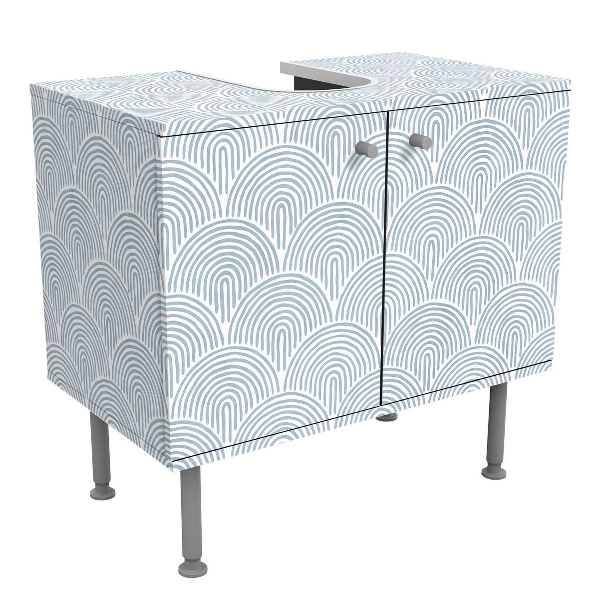 WASCHBECKENUNTERSCHRANK Boho Bogen Muster Blau 60/55/35 cm - Blau, Holzwerkstoff (60/55/35cm) - Bilderwelten