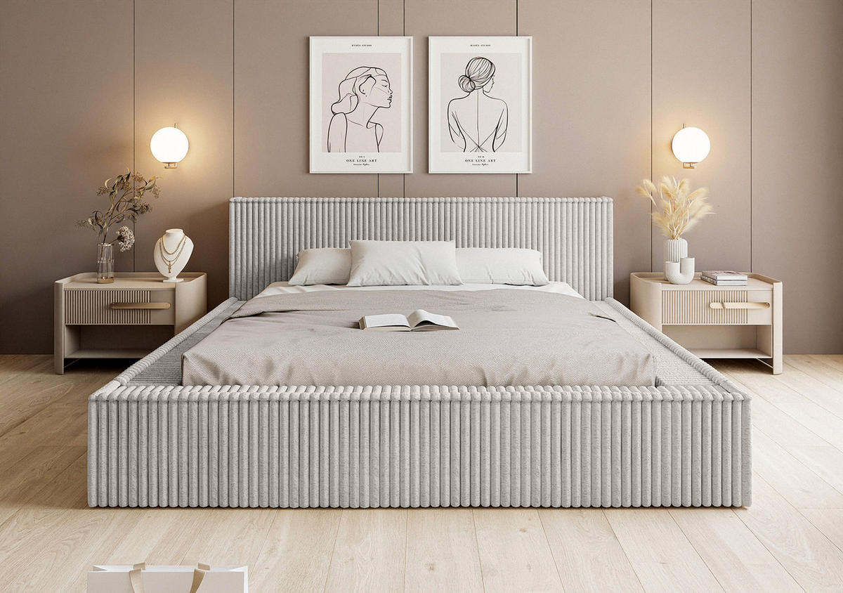 POLSTERBETT ALENZO 180x200 cm, Hellgrau - Hellgrau, Textil (200/180cm) - Fedve