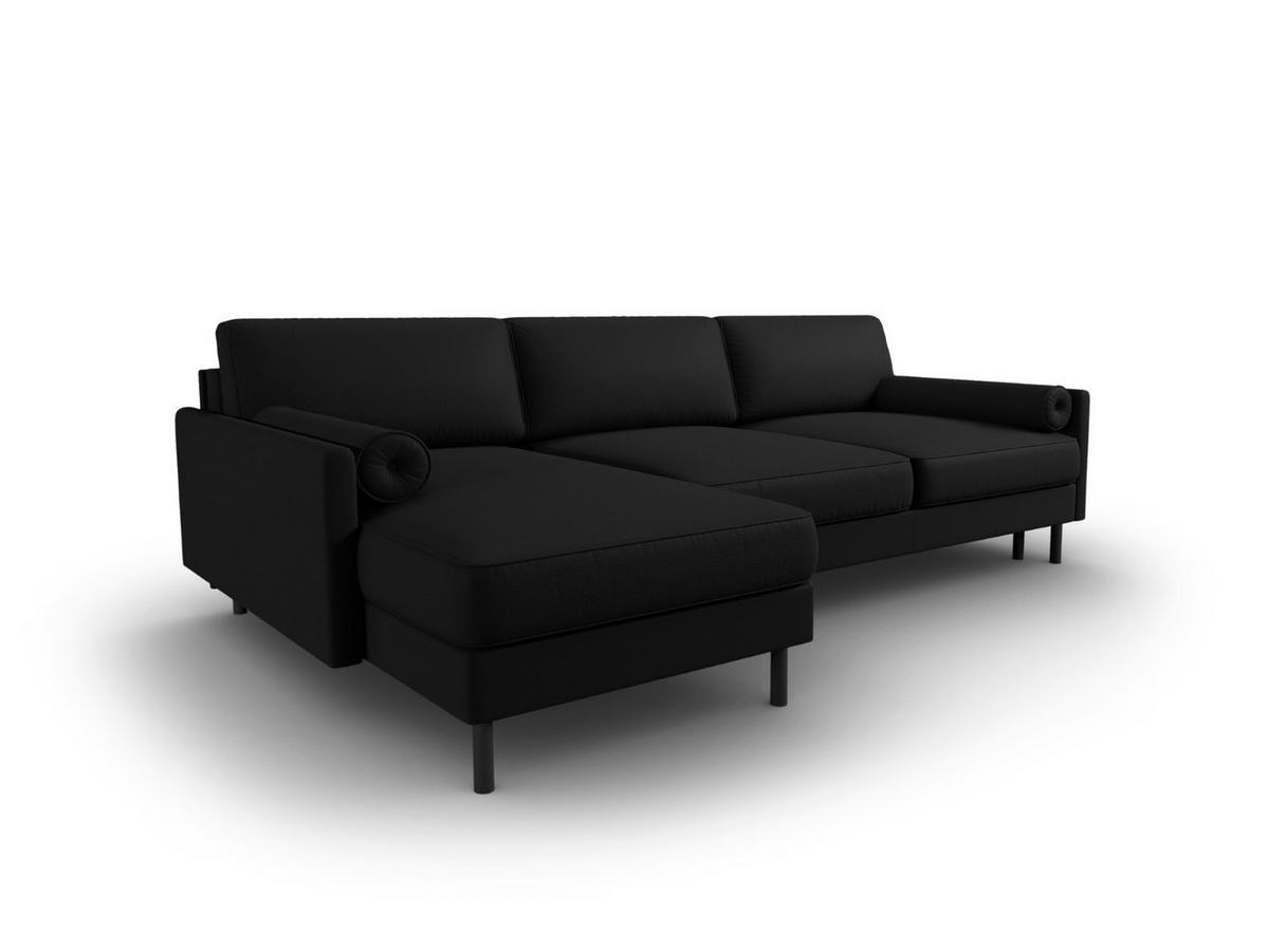 AUSKLAPPBARES-ECKSOFA links mit Container Scott aus strukturiertem Stoff schwarz 5 Sitzplätze - Schwarz, Textil (142/212cm) - Micadoni
