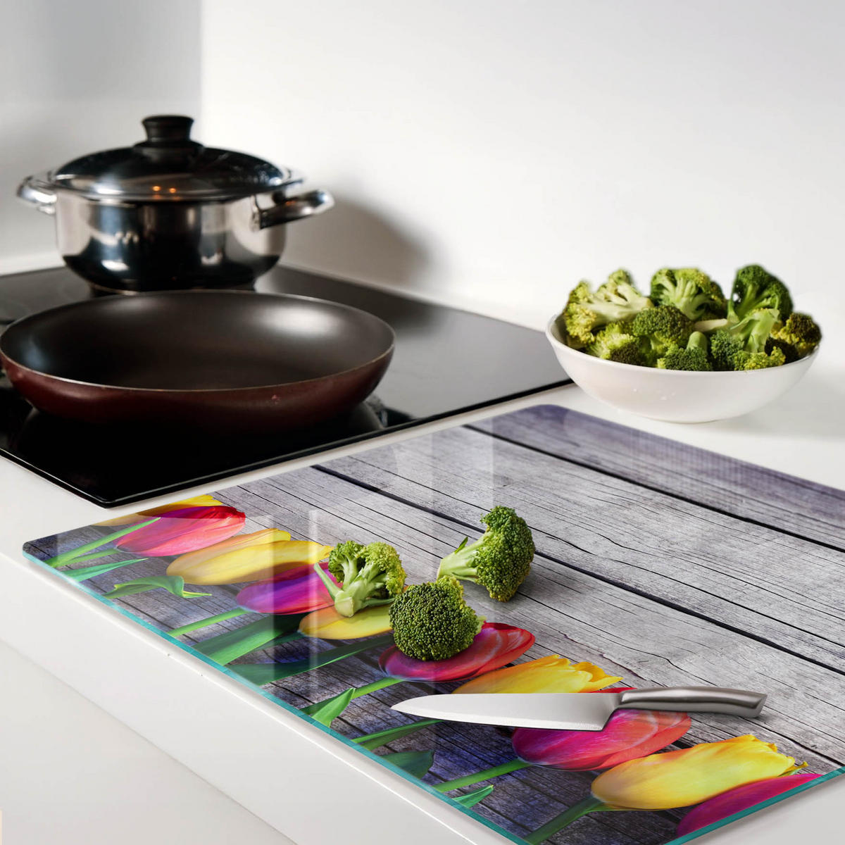 GLASPLATTE 60x52 cm Tulpenholz - Multicolor, Glas (60/0.4/52cm) - TULUP