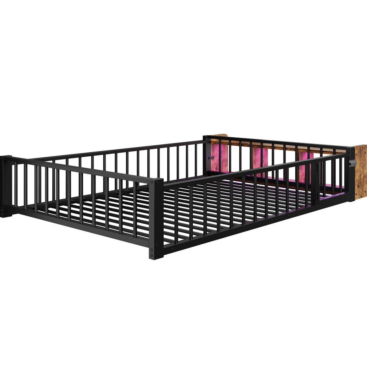 KINDERBETT 140/200 cm Schwarz aus Metall und MDF mit Schutzgeländer und LED-Beleuchtung - Schwarz, Metall (140/200cm) - OKMYHOME