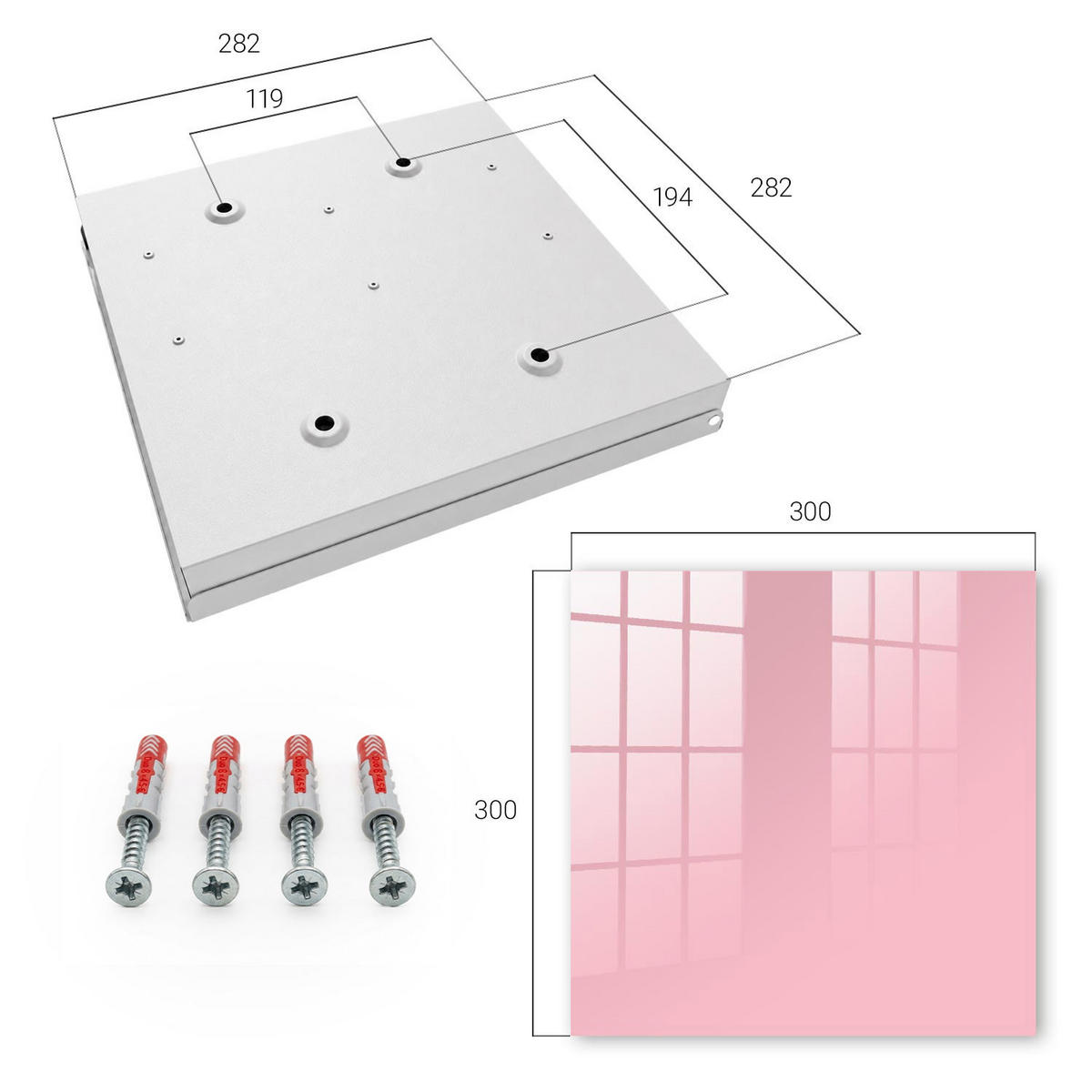 SCHLÜSSELBOX Weiß 30x30 cm – Türöffnung nach rechts - Hellrosa - Pink, Metall (30/30/5cm) - TULUP