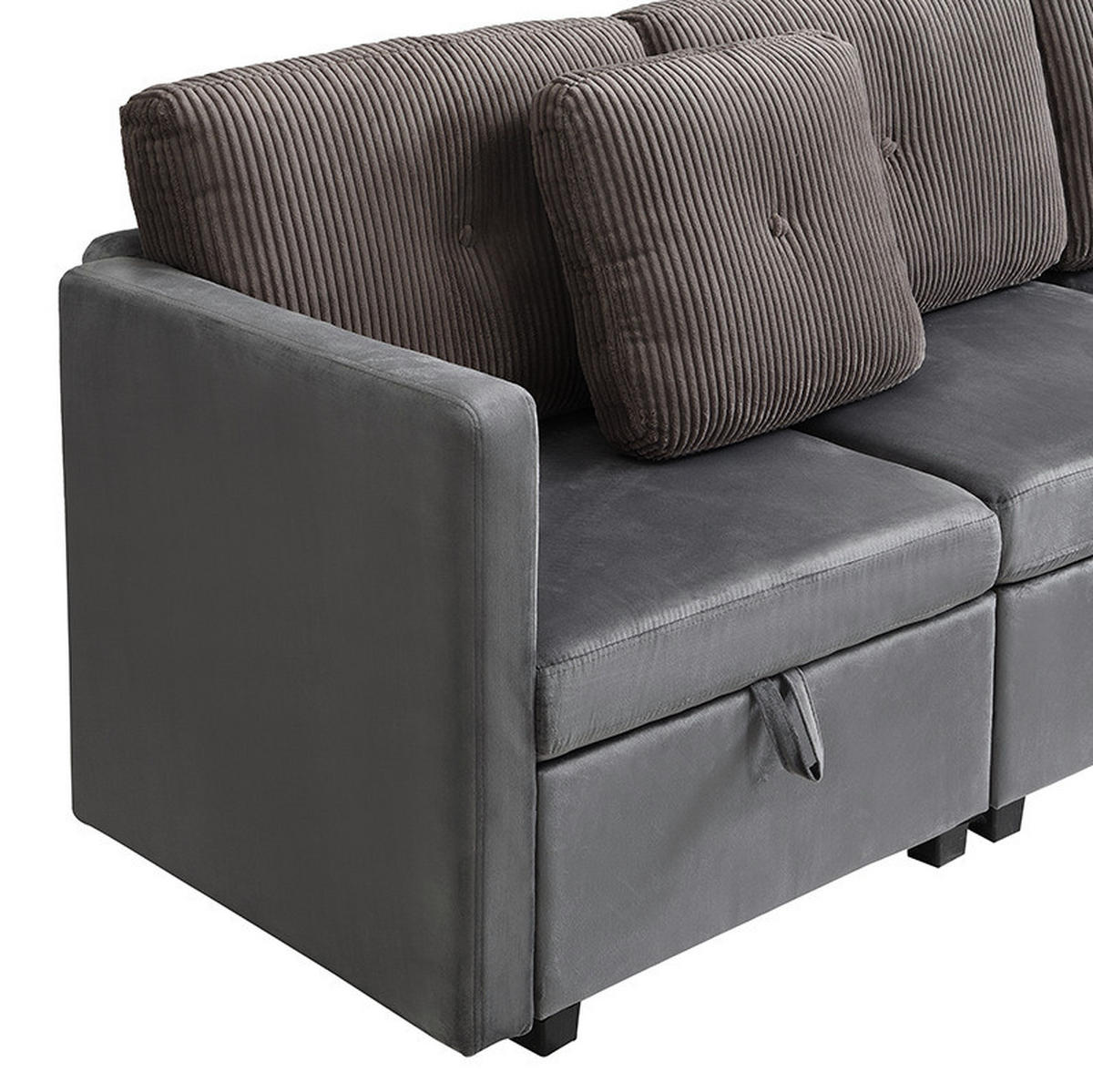 ECKSOFA aus Samt & Cord 261x132,5 cm in Antique Grey mit Stauraum - Grau, Textil (132.5/261cm) - Modfu