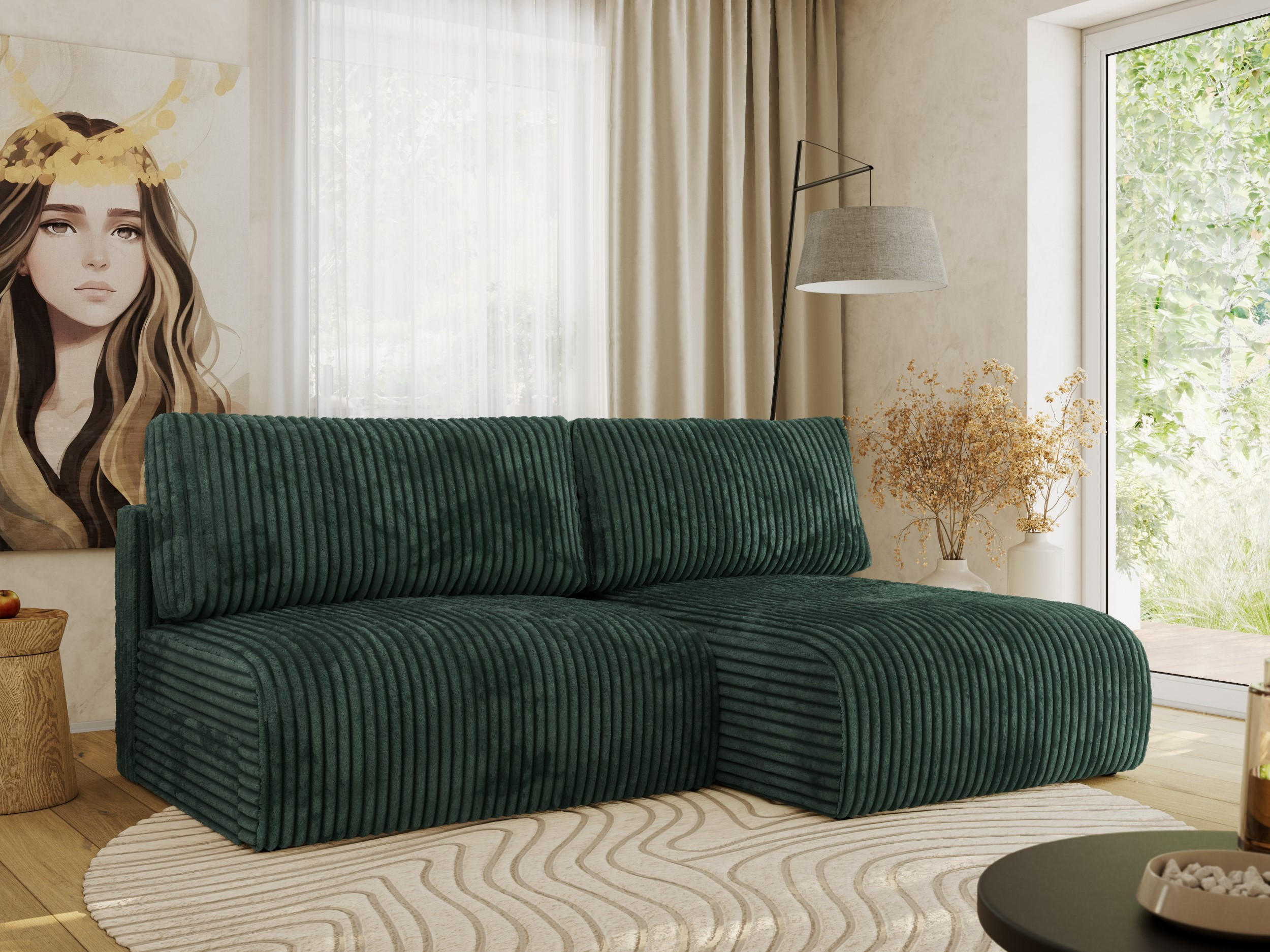 ECKSCHLAFSOFA VIVO L Grün Cord - rechts - Schwarz/Grün, Kunststoff/Textil (150/223cm) - MKS