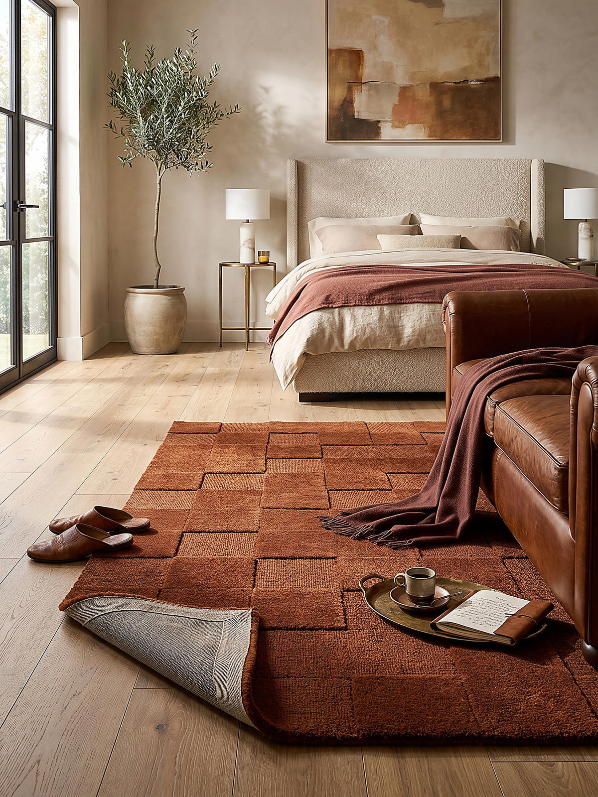 TEPPICH aus Wolle, handgetuftet, DEBEN, in Terrakotta, Schachbrettmuster, 160 x 230 cm - Orange, Textil (160/230cm) - KADIMA DESIGN