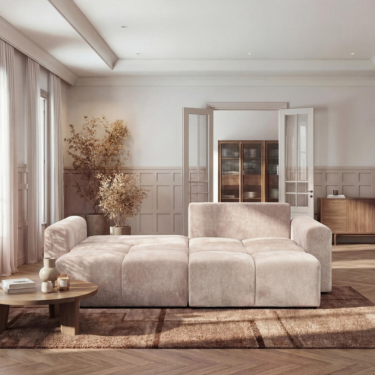 ECKSOFA BALOO mit Schlaffunktion und Bettkasten Beige - Beige, Holzwerkstoff/Kunststoff (250/90/90cm) - Idohome