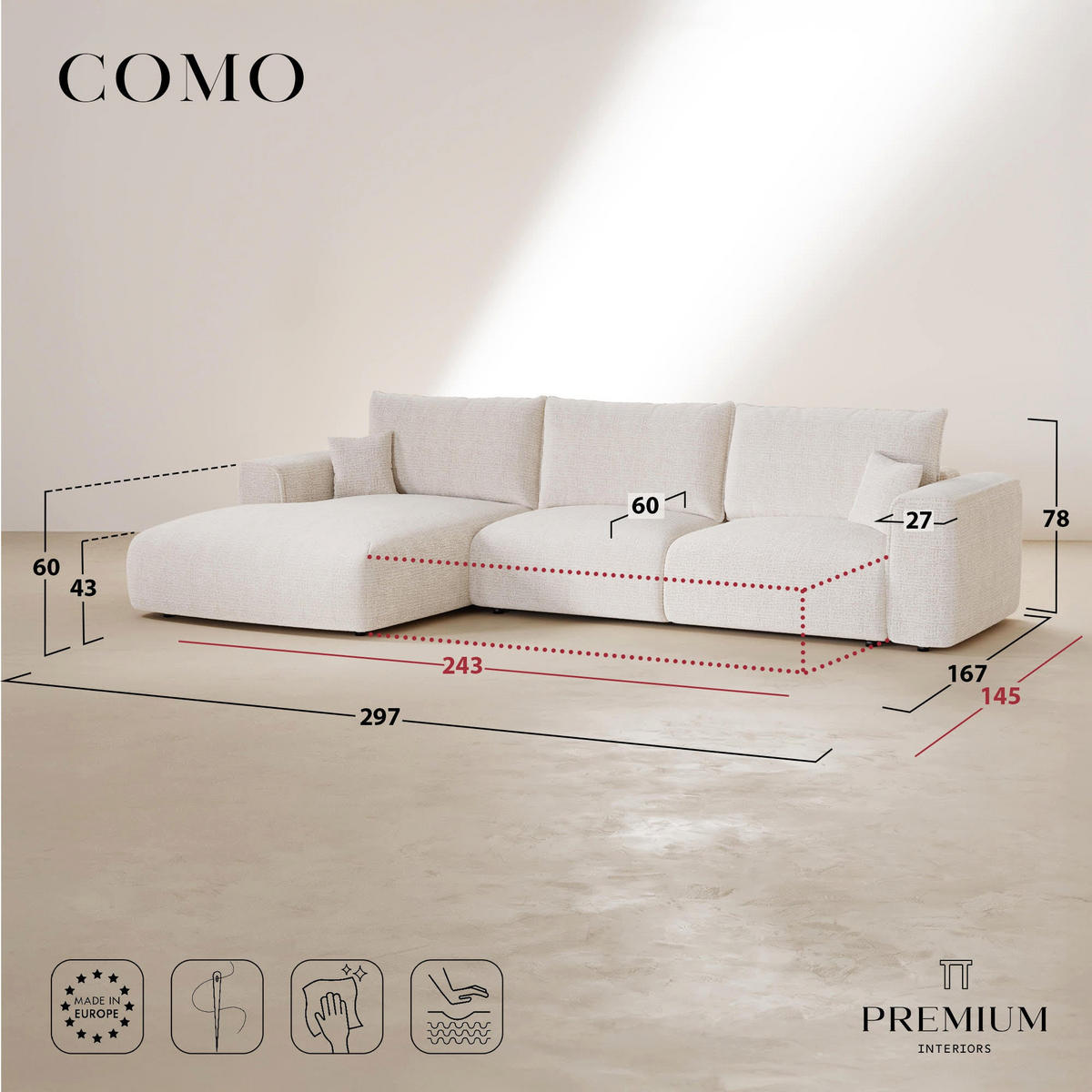 LINKSECK-SCHLAFSOFA mit Stauraum COMO Frottee Graphitgrau 297cm - Dunkelgrau/Graphitfarben, Textil (297/167cm) - Premium Interiors