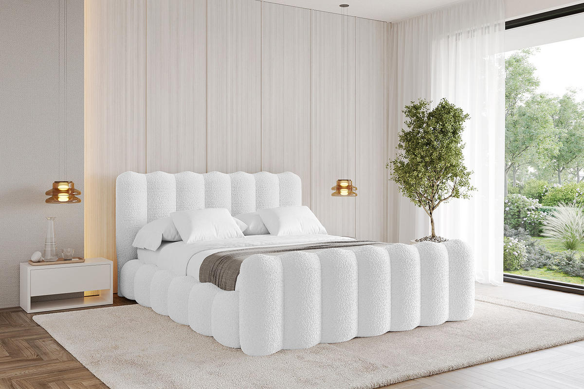 POLSTERBETT mit Bettkasten, Fußteil und Lattenrost, Bett mit Matratze H3/H4 - SORA-Z 180x200 Weiß - Weiß, Holzwerkstoff/Textil (180/200cm) - ALTDECOR