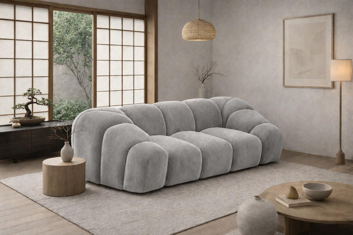 SOFA 2-Sitzer modular, Veloursstoff Bluvel, Grau, CROISSANT - Grau, Holz (200/72/115cm) - Kaiser Möbel