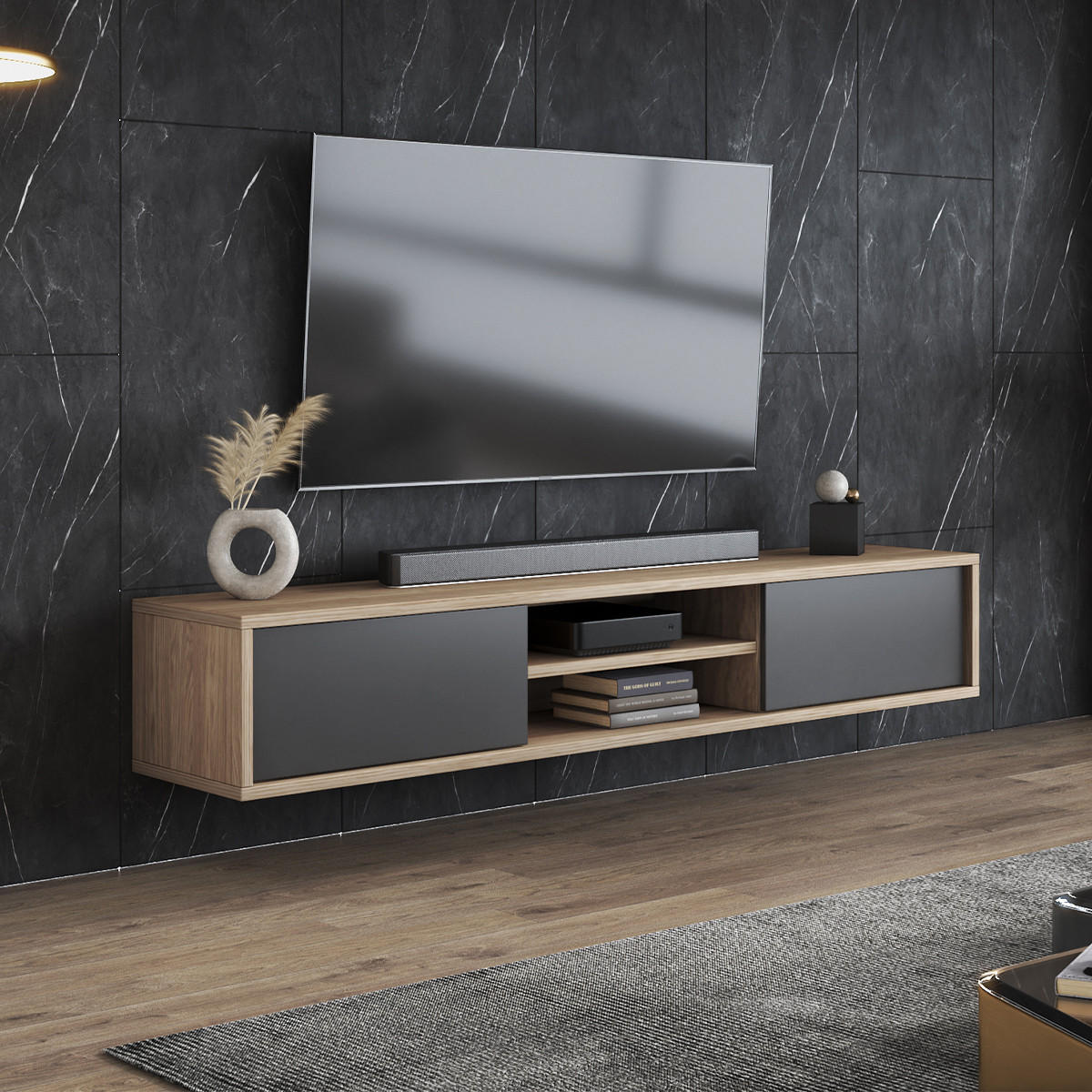 TV-MÖBEL Idra Grau und Holz - Grau, Holzwerkstoff (180/32/36cm) - Petits-meubles