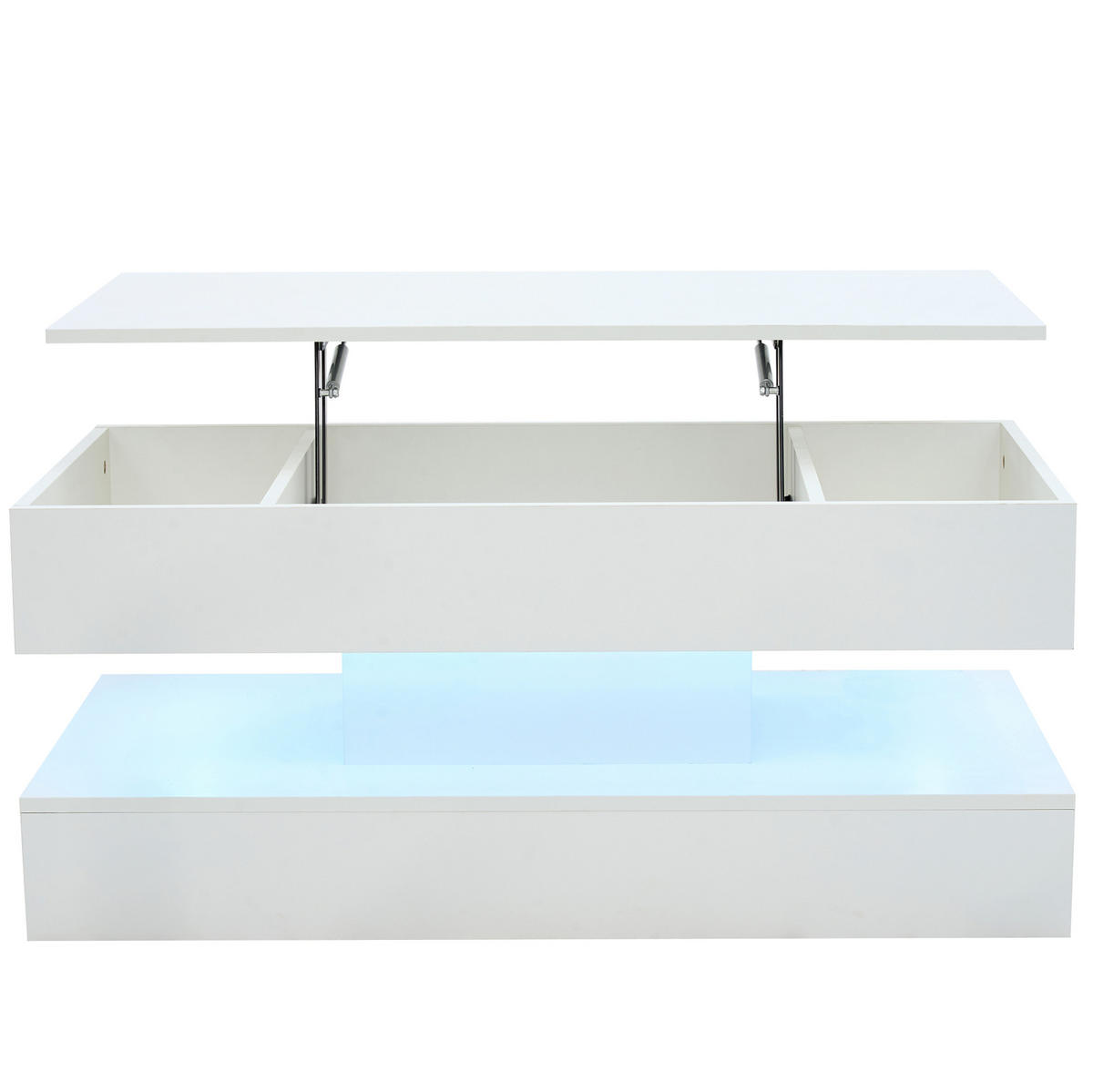 KONFERENČNÍ stolek 100/50/42 cm bílý z dřevotřísky s LED osvětlením a výškově nastavitelnou deskou - bílá, kompozitní dřevo (100/50/42cm) - OKWISH