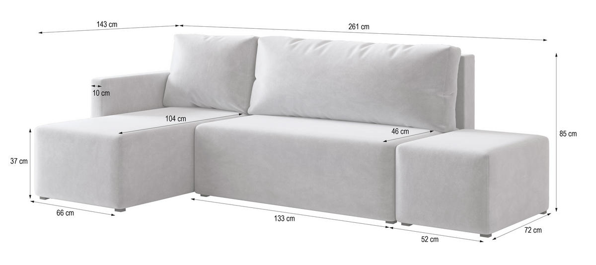 ECKSOFA VELOTTI R-S Gelb Plüsch-Stoff mit Schlaffunktion - Gelb, Holz (261/143cm) - MASSENO