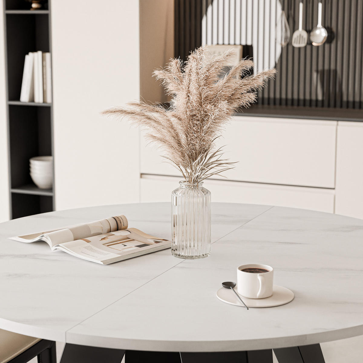 ESSTISCH ausziehbar auf MDF, Weiß - Schwarz/Weiß, Holzwerkstoff (100/100/76cm) - Idohome