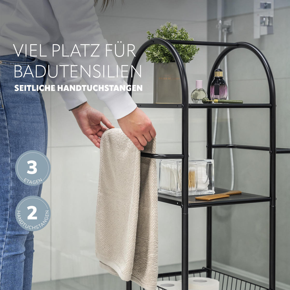 BAD-STANDREGAL, schwarz, Stahl - Schwarz, Metall (52.5/100/37cm) - bremermann