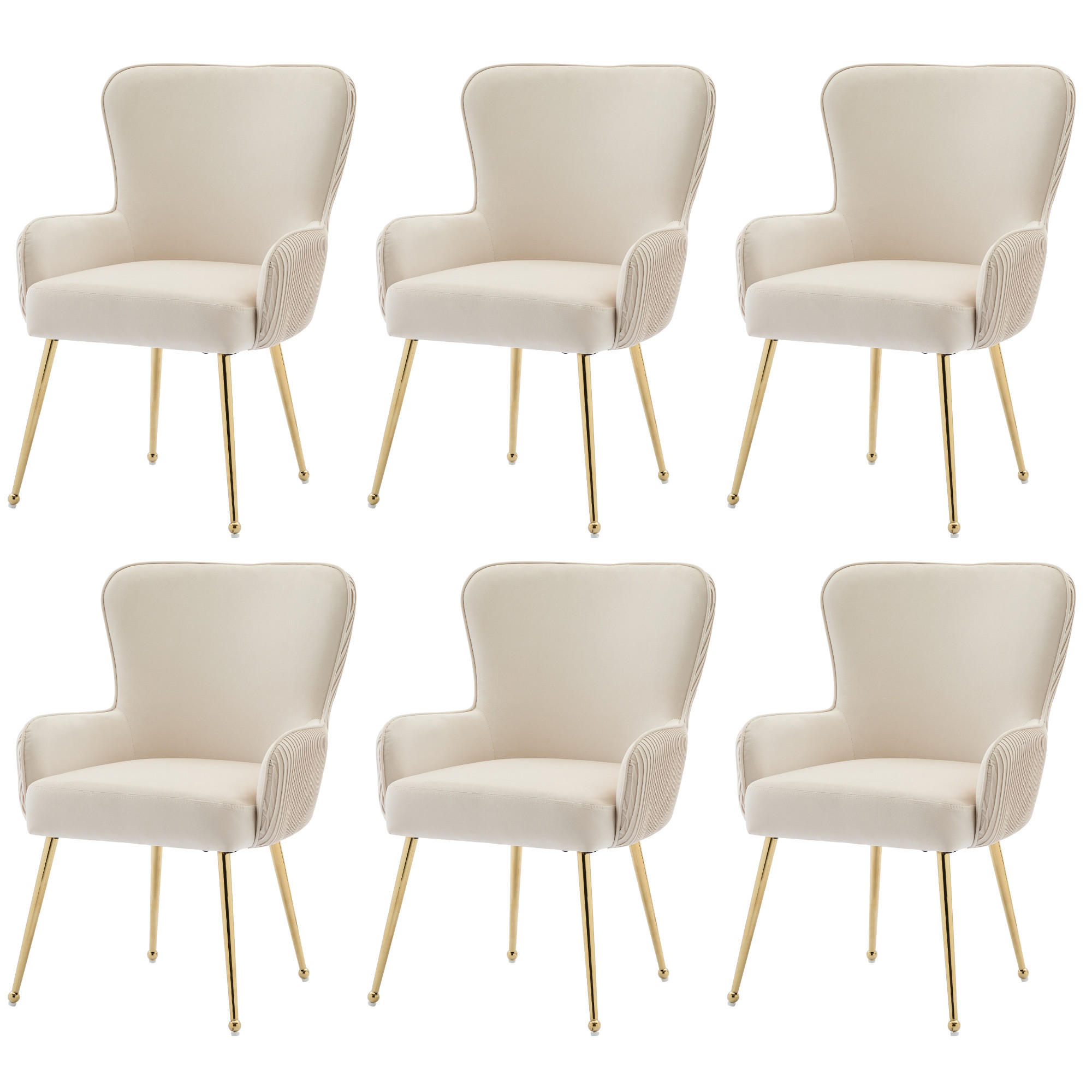 ESSZIMMERSTUHL 6er Set Samt Lounge Beige Gold Armlehnen - Multicolor, Textil (59.5/87/57cm) - FLIEKS