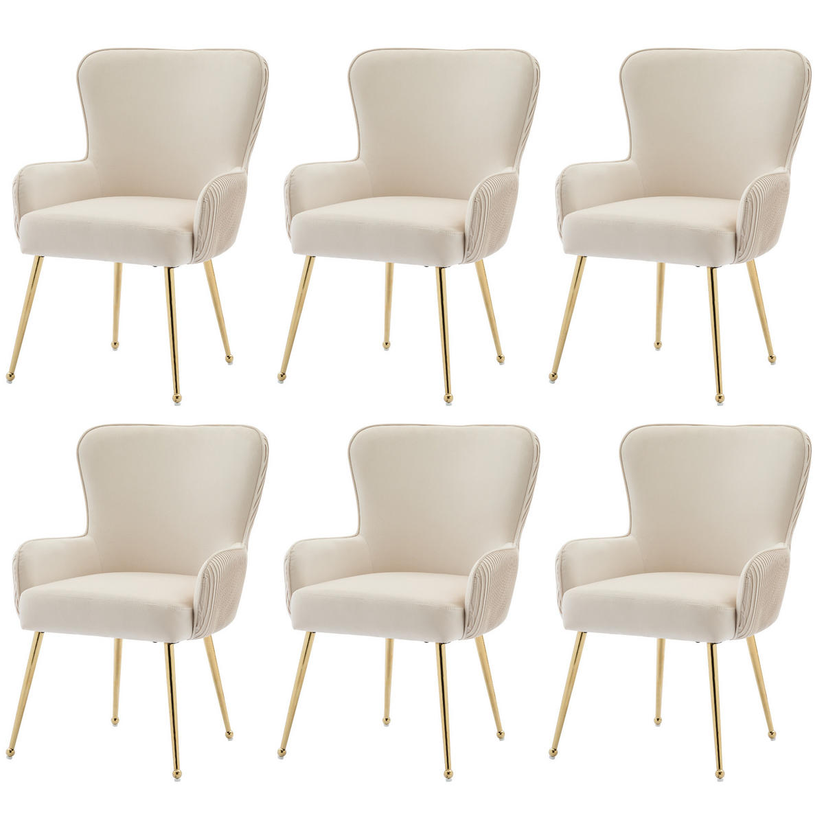 ESSZIMMERSTUHL 6er Set Samt Lounge Beige Gold Armlehnen - Multicolor, Textil (59.5/87/57cm) - FLIEKS