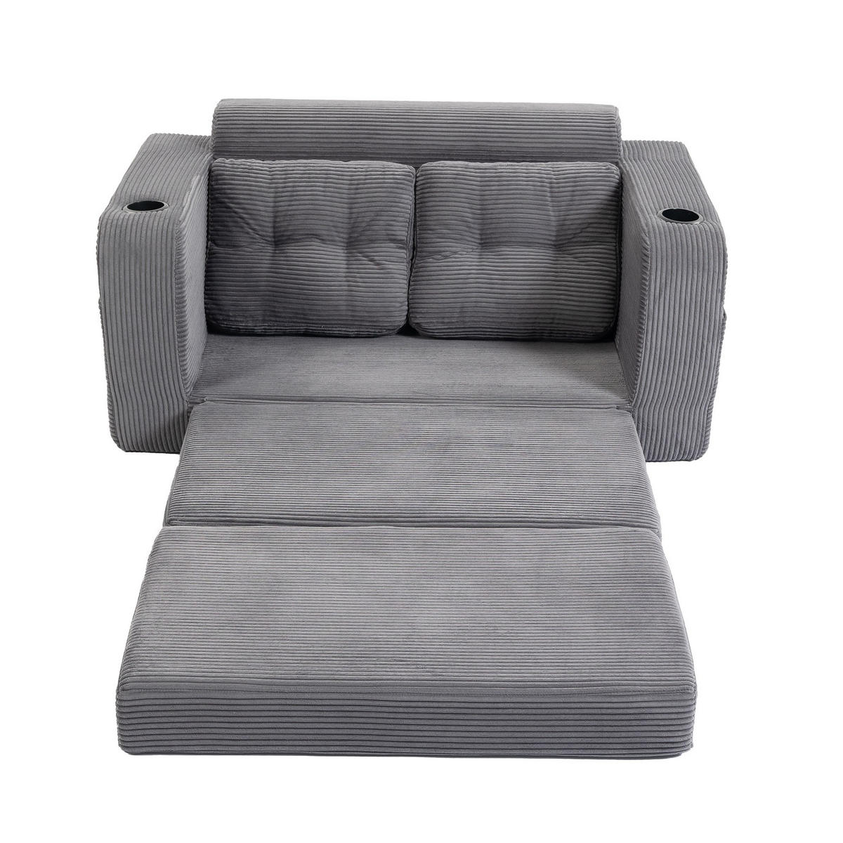 SCHLAFSOFA 2-Sitzer Sofa mit 2 Zierkissen,Lounge Sofa,Polstersofa,Cord,Grau - Grau, Textil (136/82.5/80cm) - LVHOM
