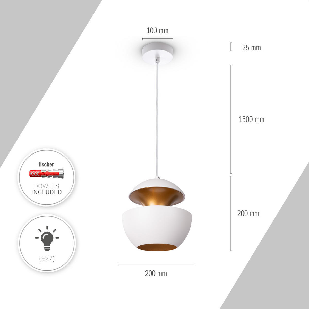 PENDELLEUCHTE Ben - Weiß, Metall (20/20/20cm) - Paco Home