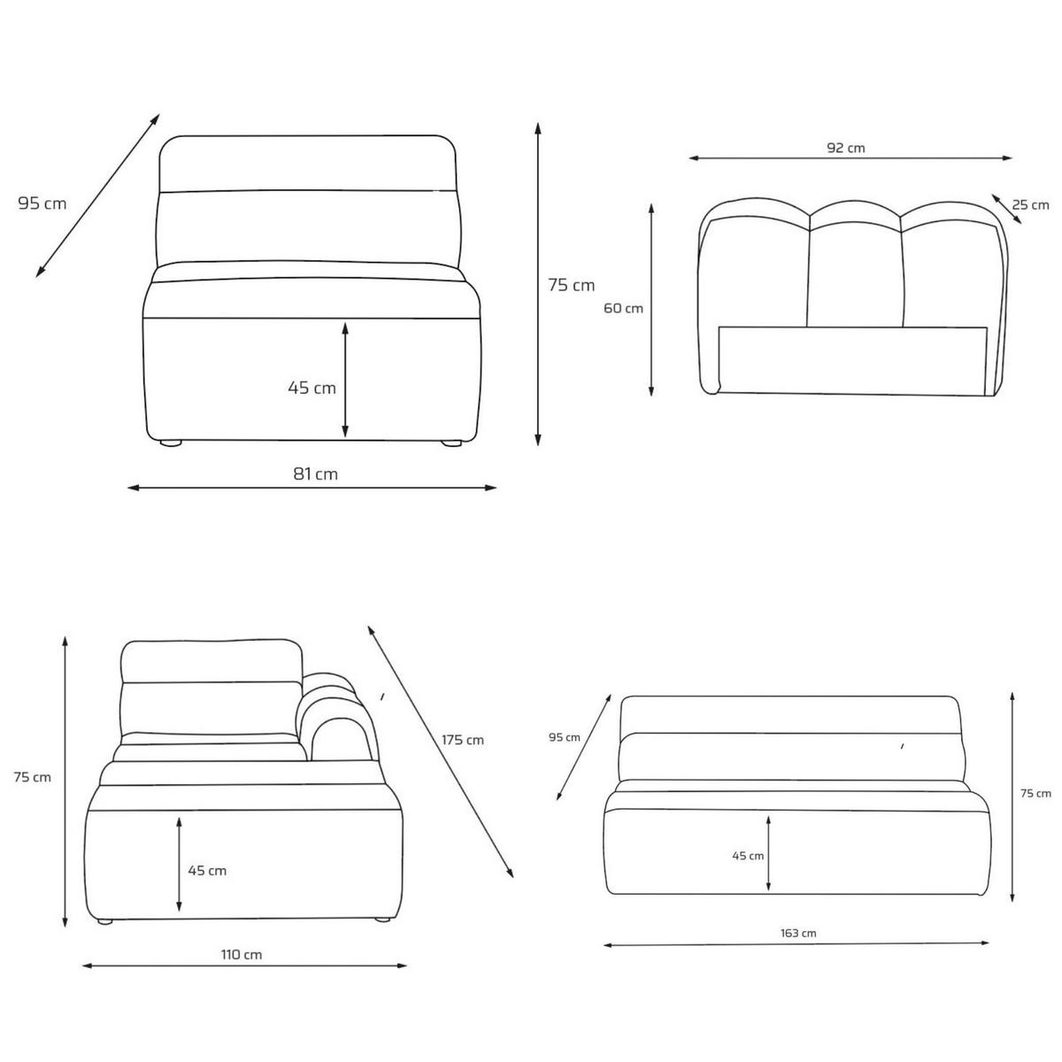 5-SITZER modulares Ecksofa VEER SET 2 Rechts, 175x379 cm, Chenille Webstoff Marine - Schwarz/Dunkelblau, Holz/Kunststoff (175/379cm) - Muffo