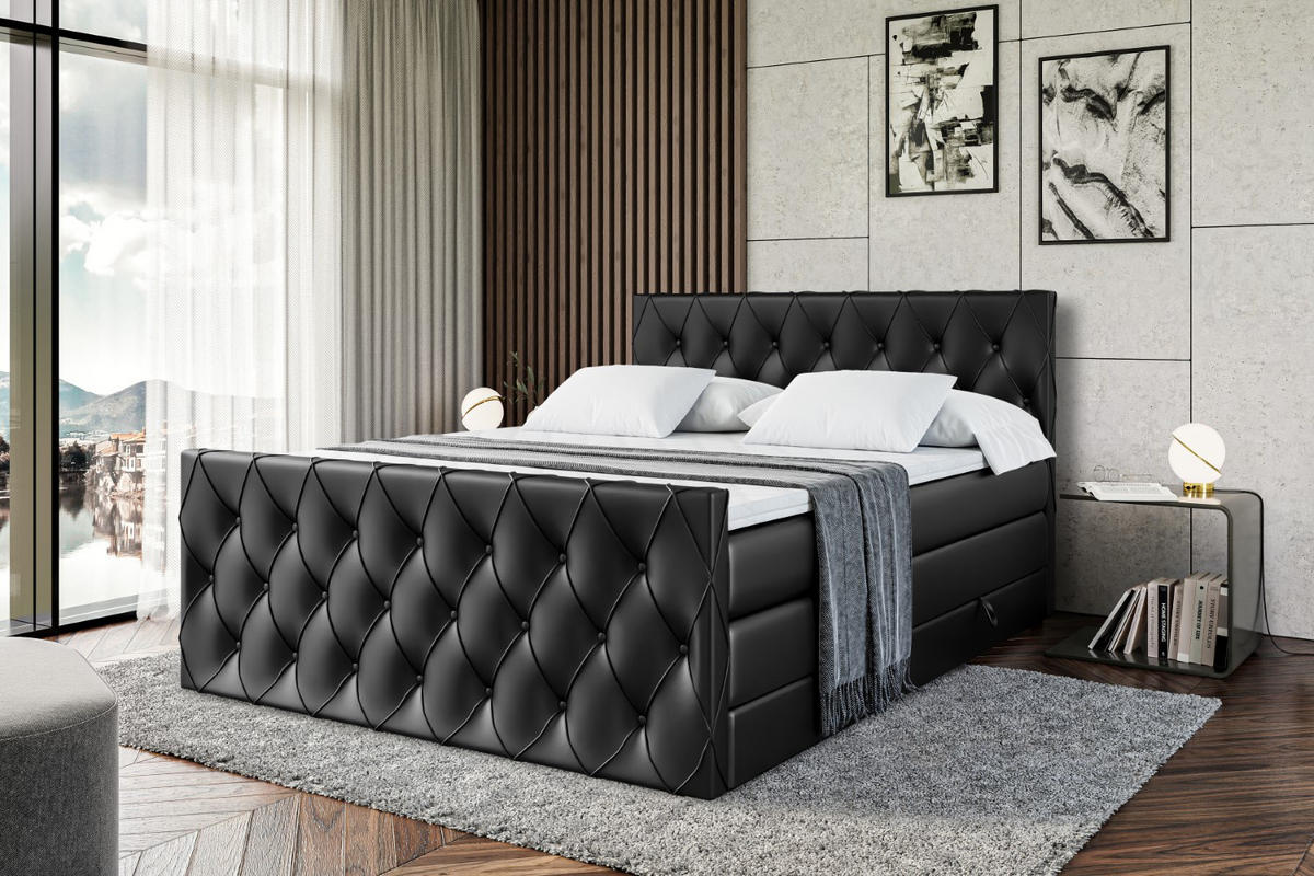 BOXSPRINGBETT AMAY-Z KING - 180x200 - H3/H4 - Schwarz Hochglanz - Schwarz, Holzwerkstoff (180/200cm) - ALTDECOR